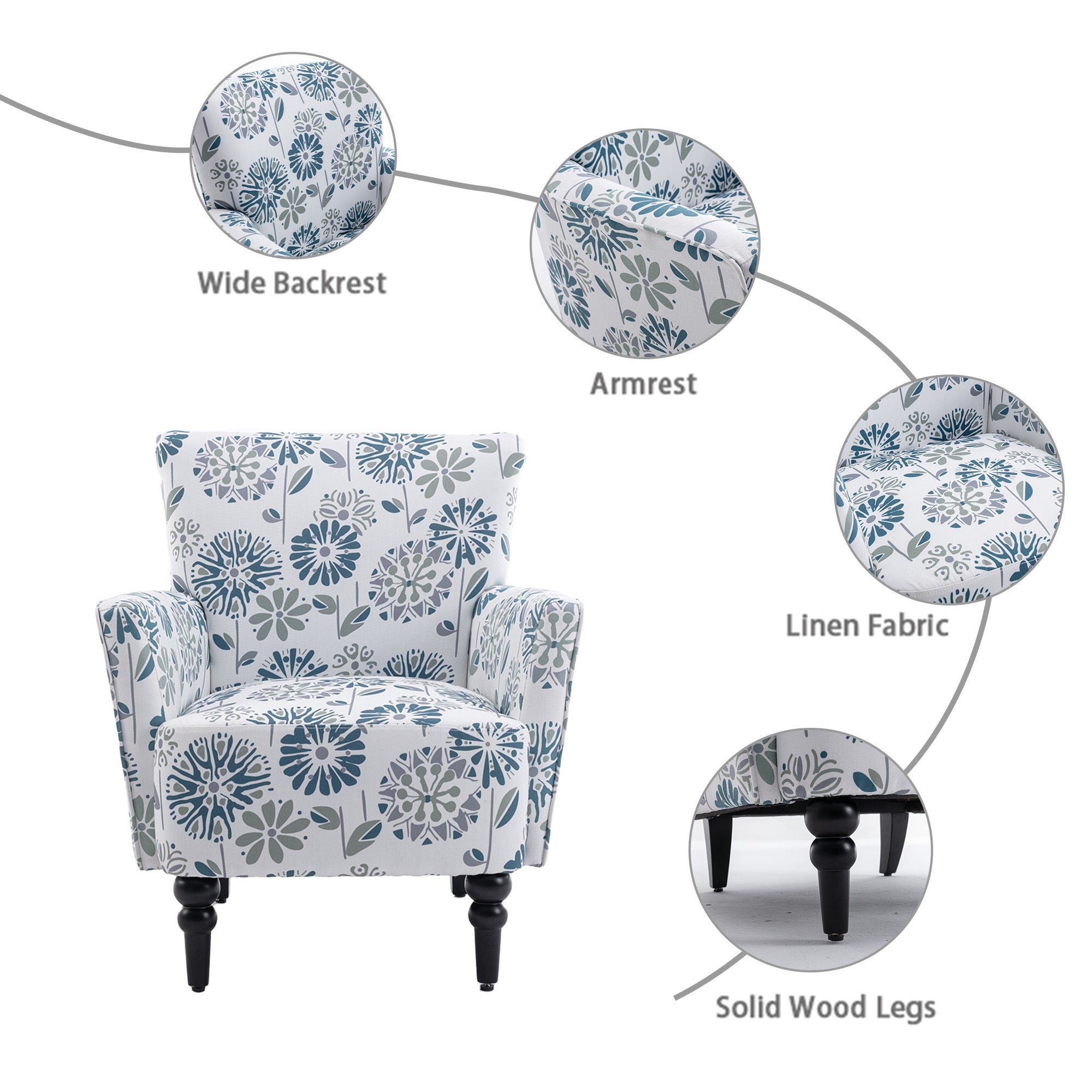 Charlotte Floral Pattern Linen Accent Armchair