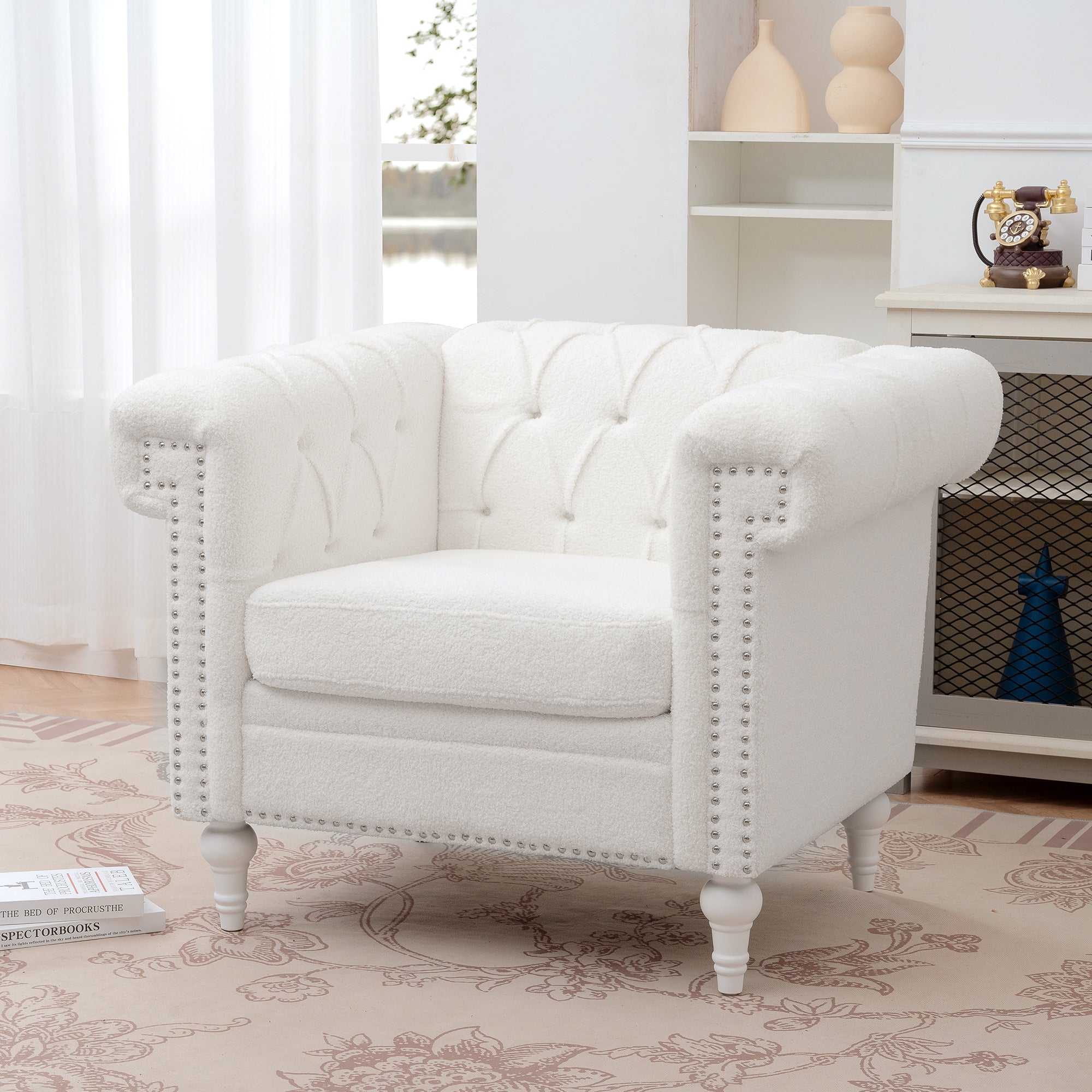 Juliet White Boucle Chesterfield Chair