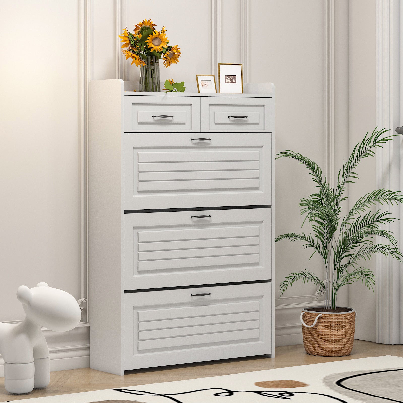 White Entryway Storage Shoe Cabinet Rack