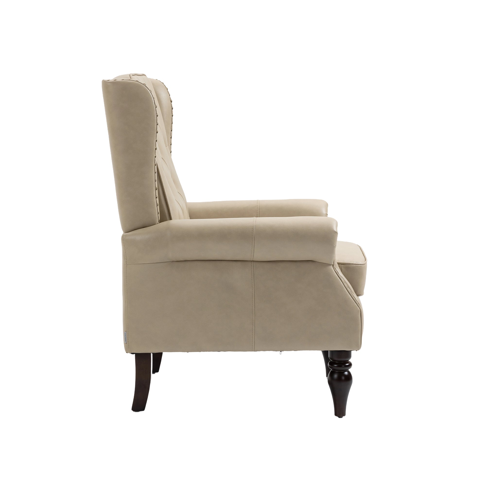 Wallace Beige Faux Leather Wing Accent Chair with Tufted Back and Nailhead