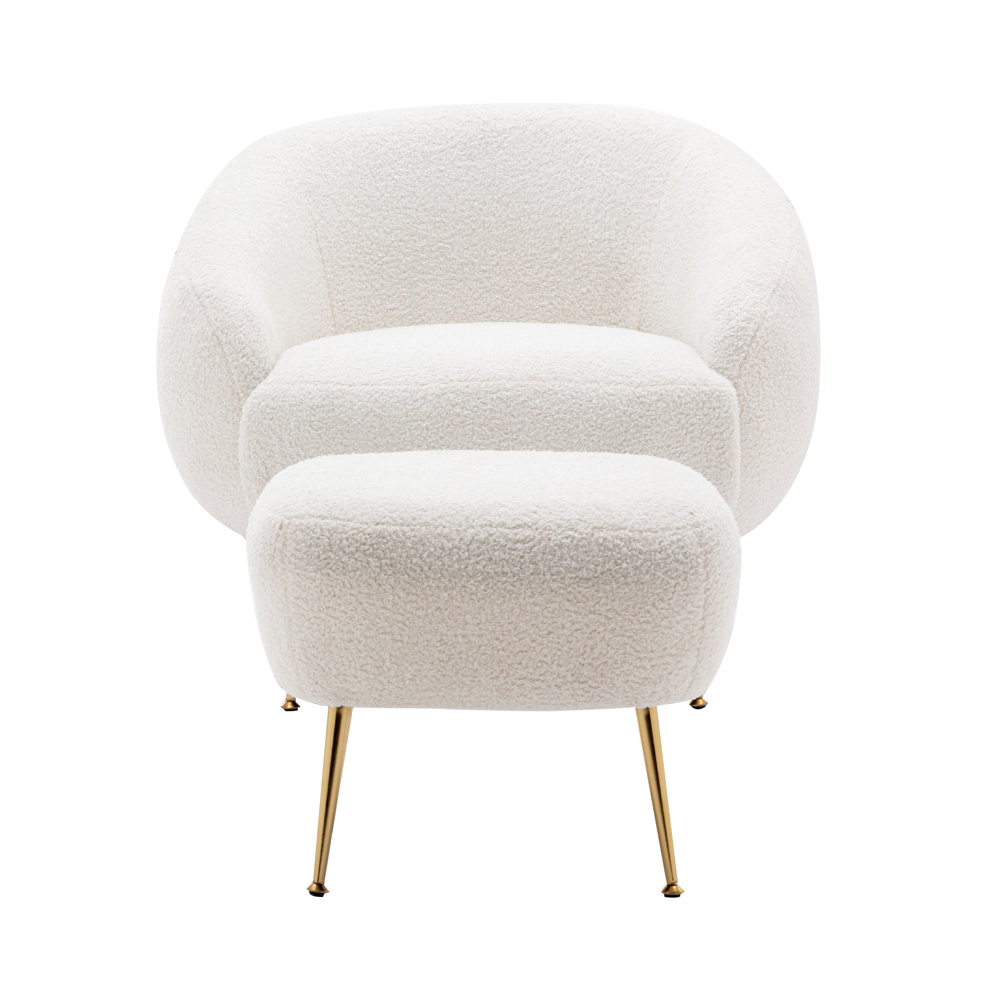 Elise Boucle Modern Barrel Accent Chair with Ottoman