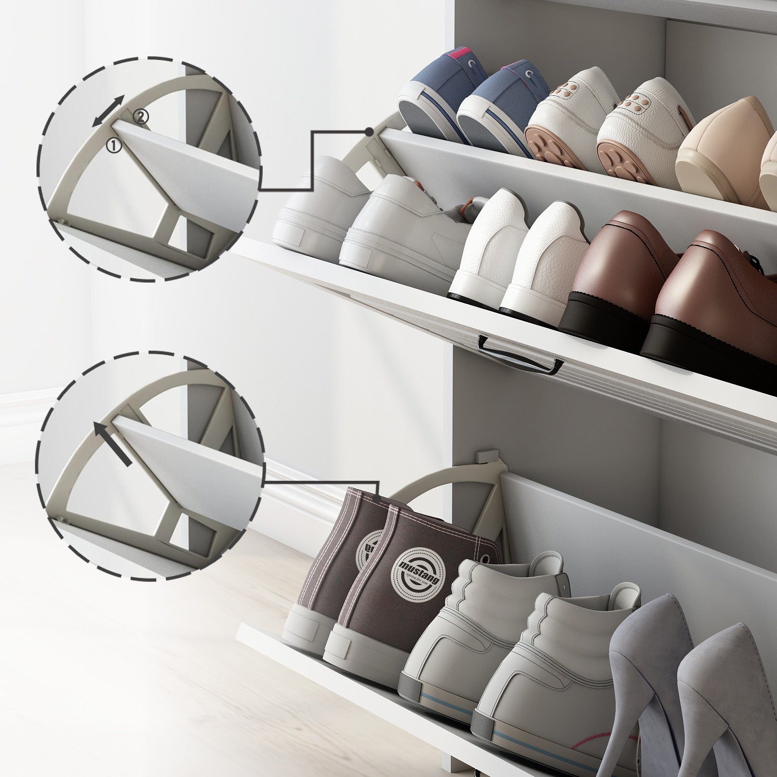 White Entryway Storage Shoe Cabinet Rack