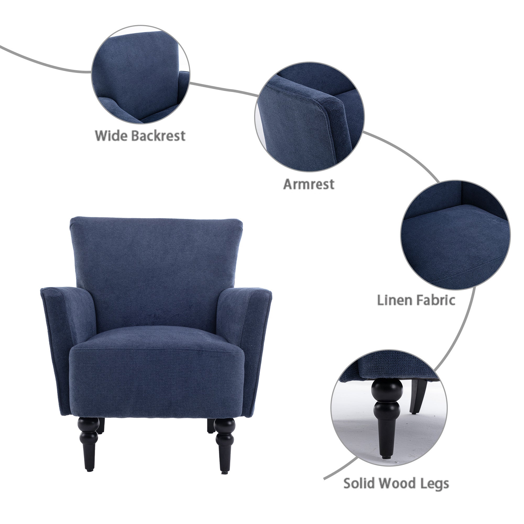 Olivia Blue Linen Accent Arm Chair