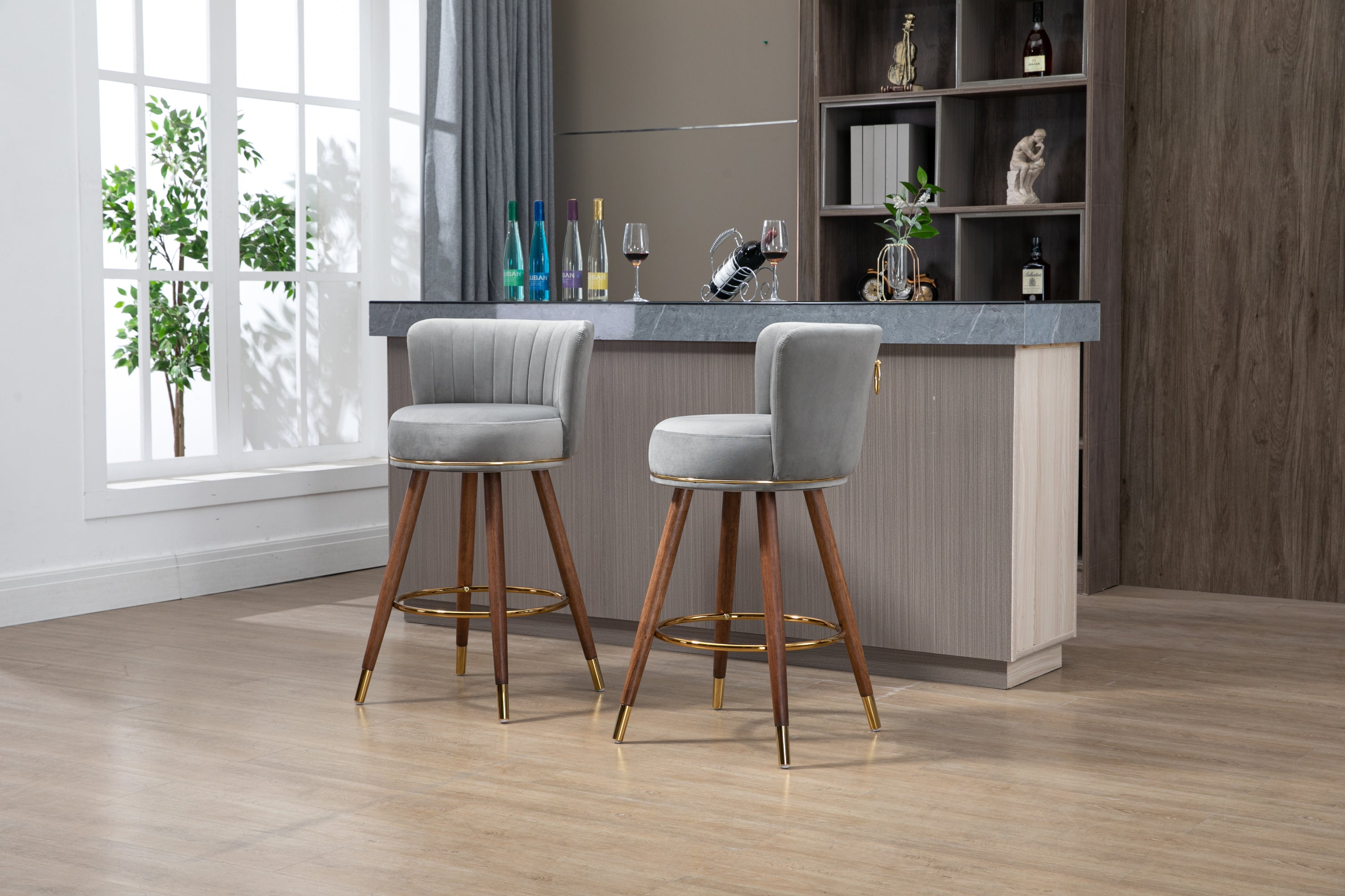 Skara Set of 2pc Velvet Swivel Counter Height Barstools