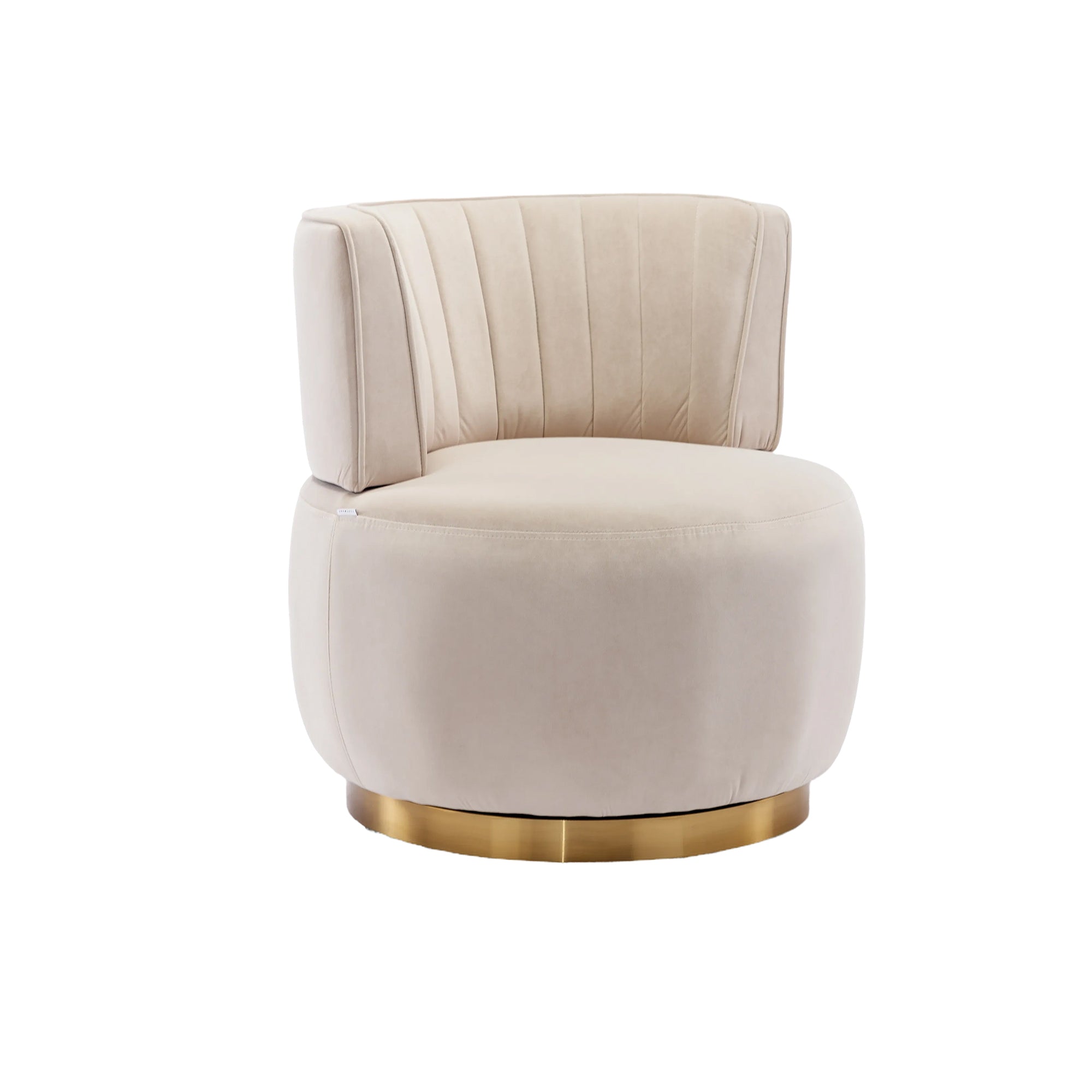 Becca Velvet Swivel Accent Barrel Chair with Channel Back and Gold Trim Base