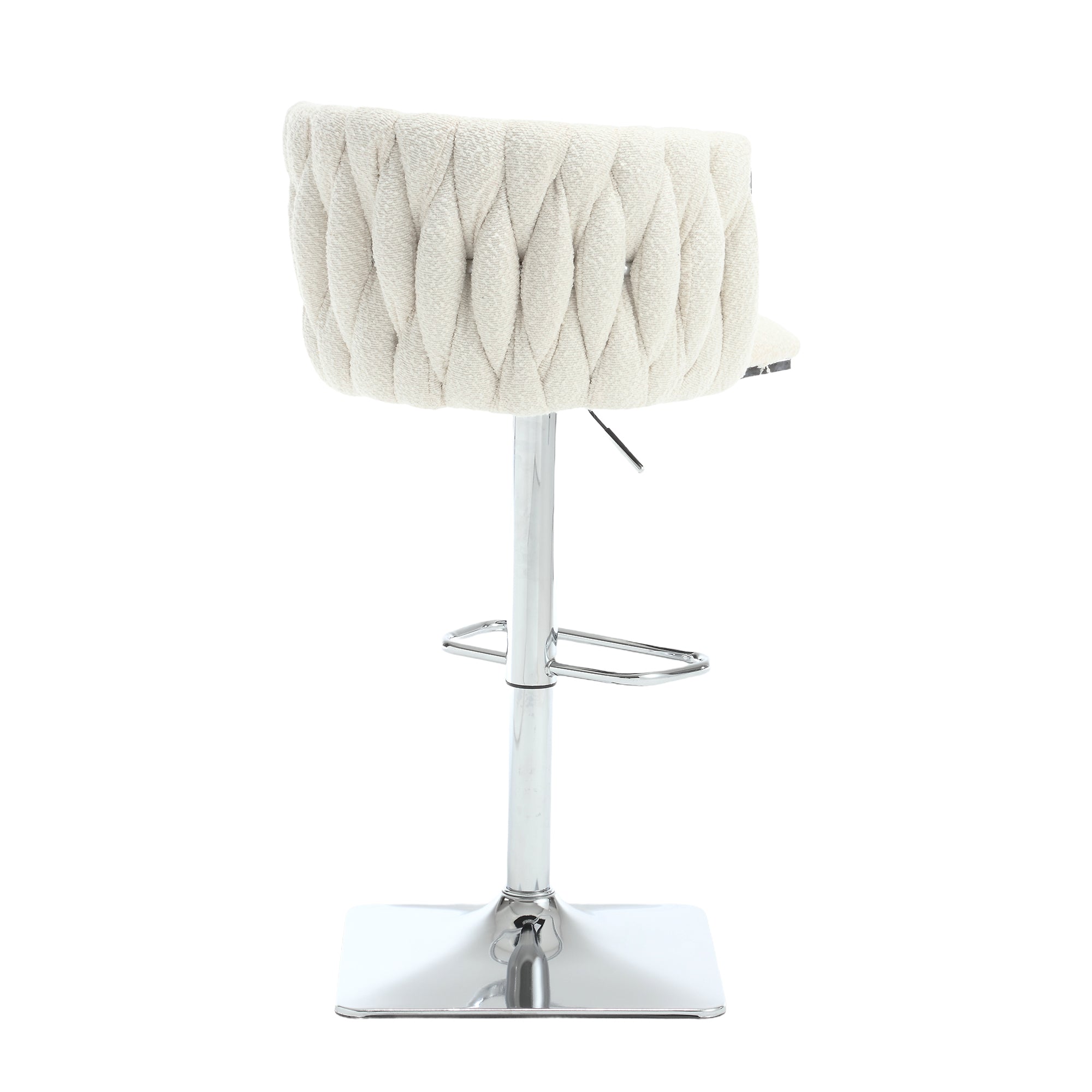 Set of 2 Modern Boucle Fabric Swivel Adjustable Height Barstools with Chromed Base