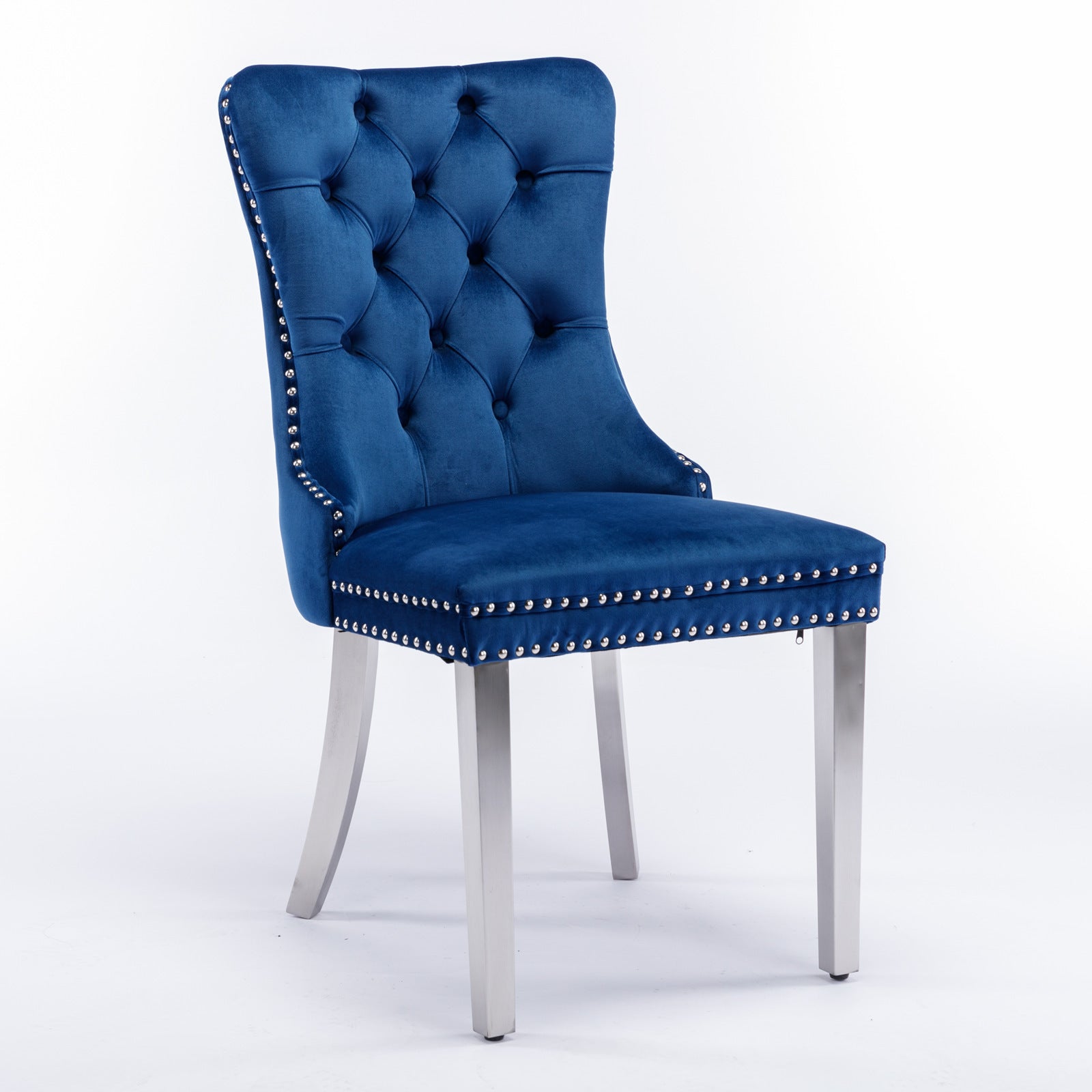 Chloe Set of 2 Blue Velvet Dining Chairs with Chrome Stainless Legs