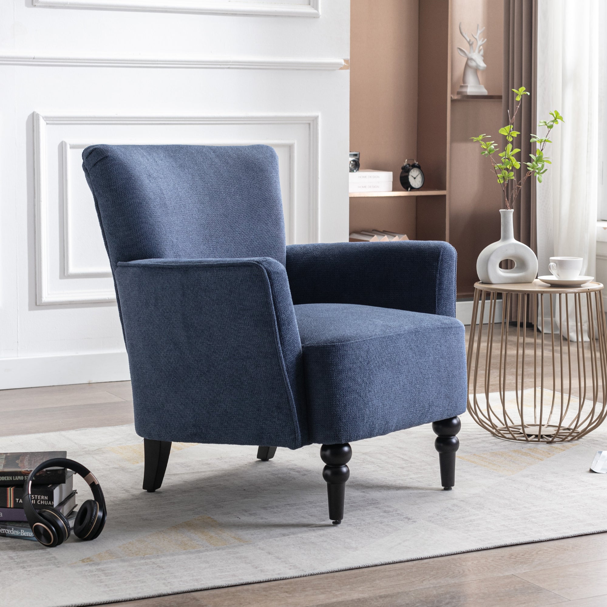 Olivia Blue Linen Accent Arm Chair