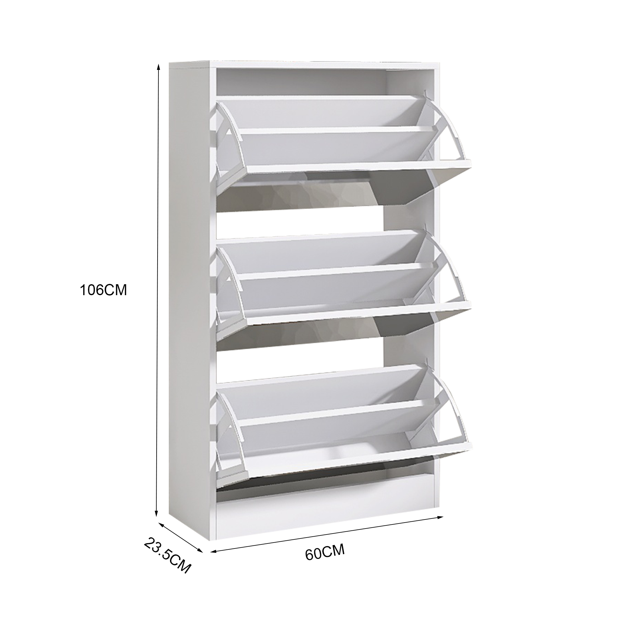 Mirrored White Narrow 3 Tier Shoe Storage Cabinet Organizer