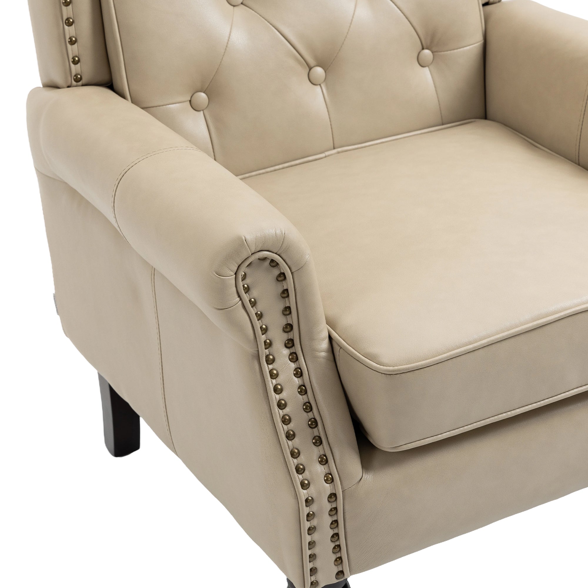 Wallace Beige Faux Leather Wing Accent Chair with Tufted Back and Nailhead