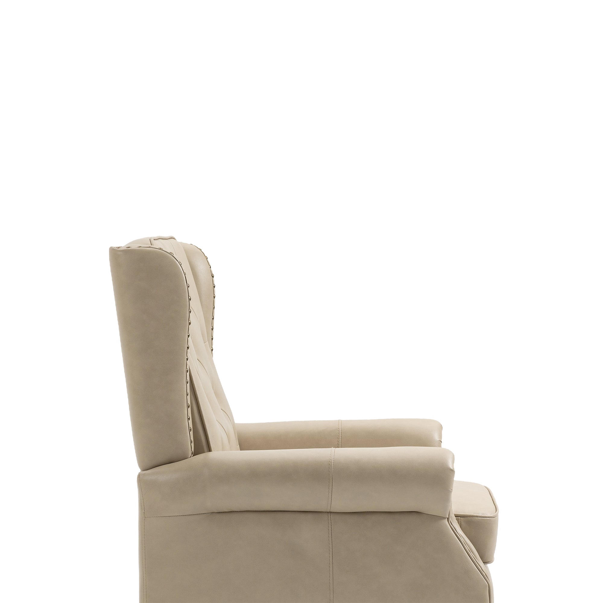 Wallace Beige Faux Leather Wing Accent Chair with Tufted Back and Nailhead