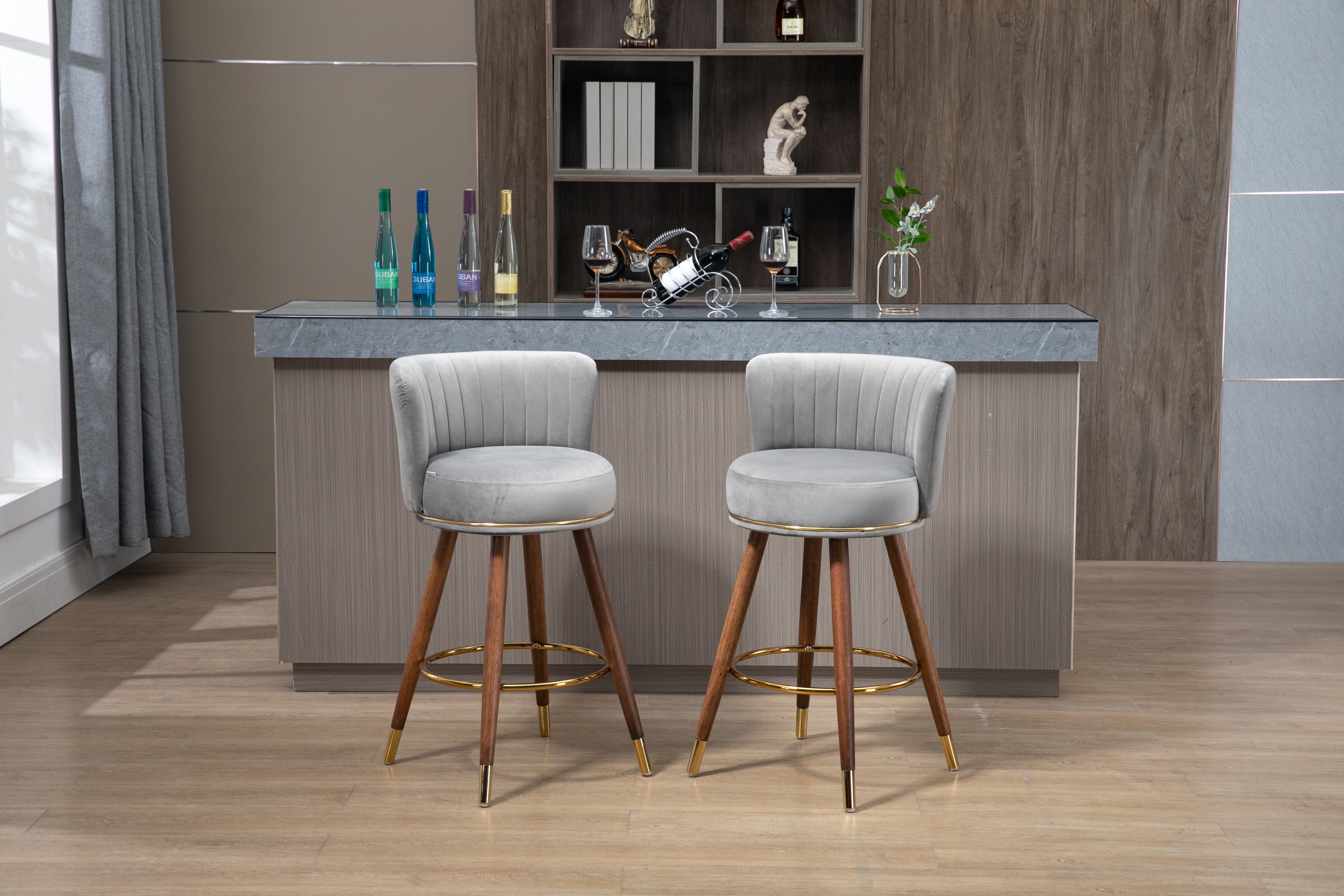 Skara Set of 2pc Velvet Swivel Counter Height Barstools