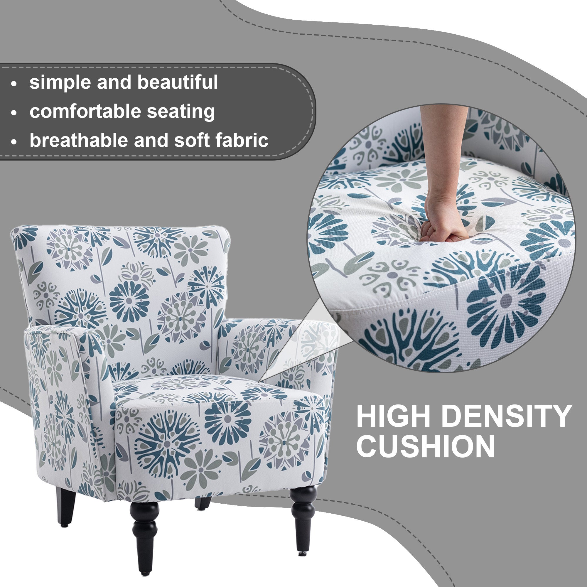 Charlotte Floral Pattern Linen Accent Armchair