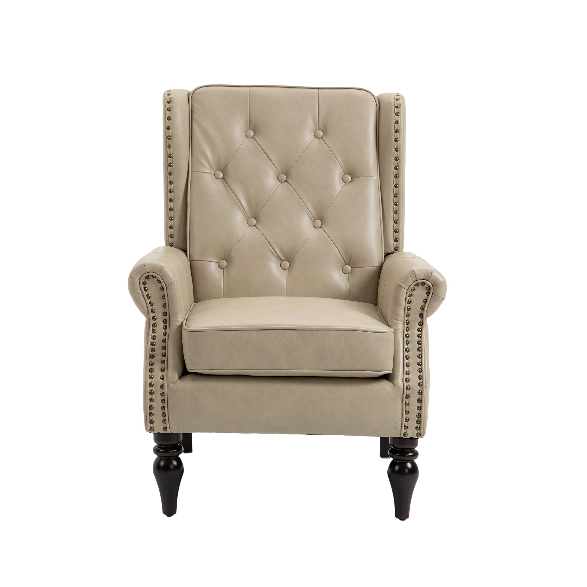 Wallace Beige Faux Leather Wing Accent Chair with Tufted Back and Nailhead