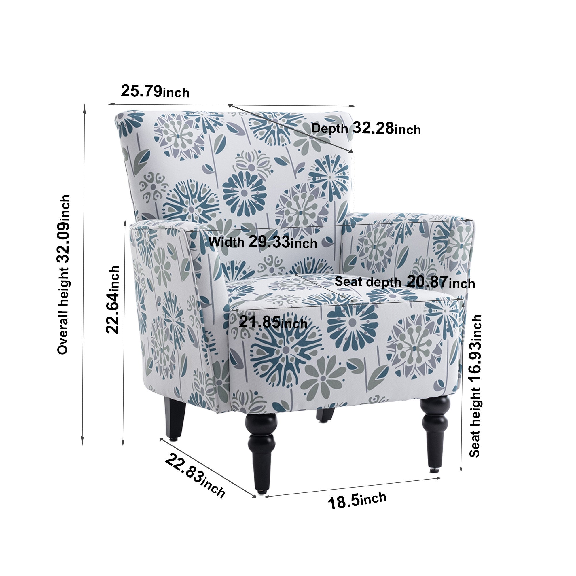 Charlotte Floral Pattern Linen Accent Armchair