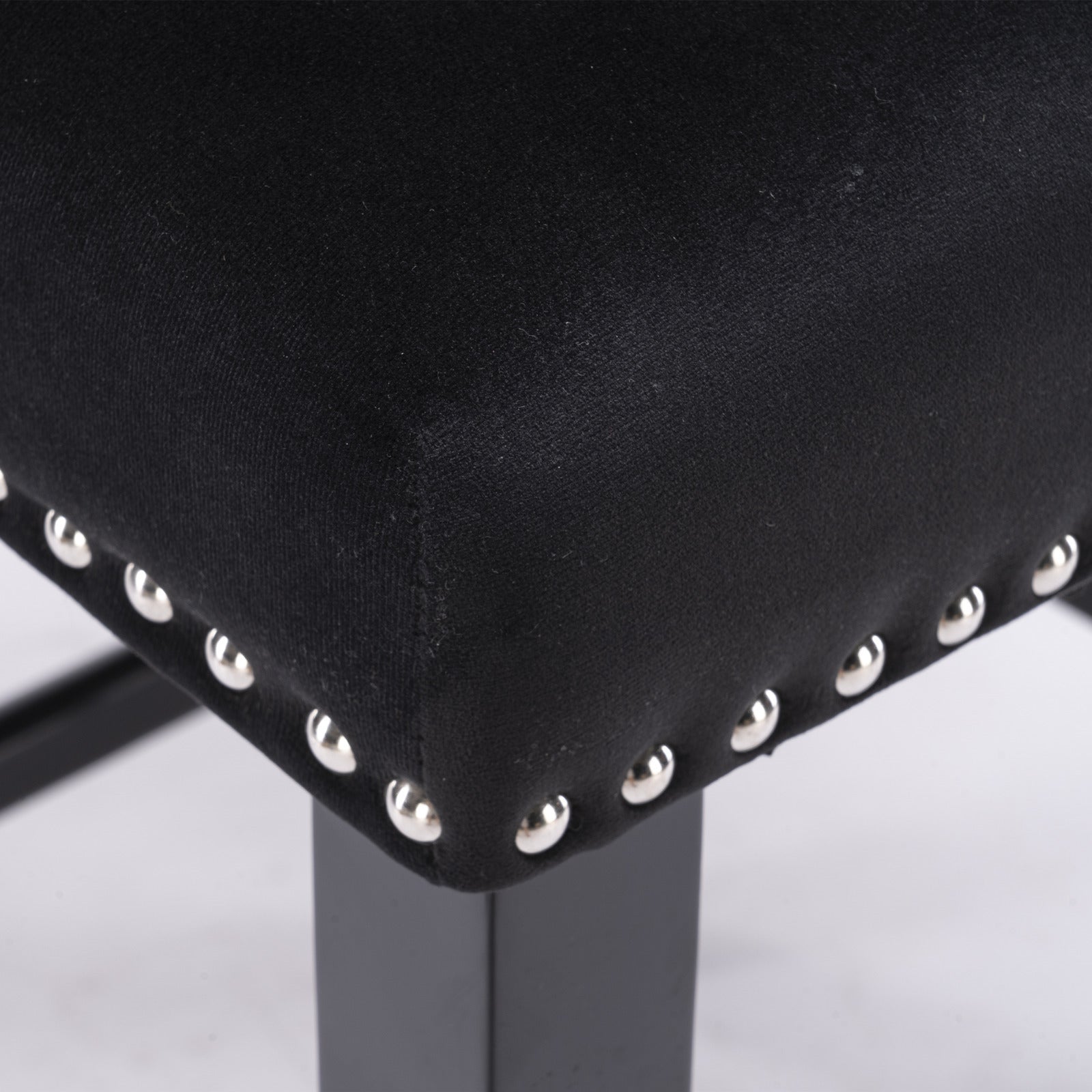 Set of 2 Black Velvet Counter Stools With Tufted Back and Nailhead Trim