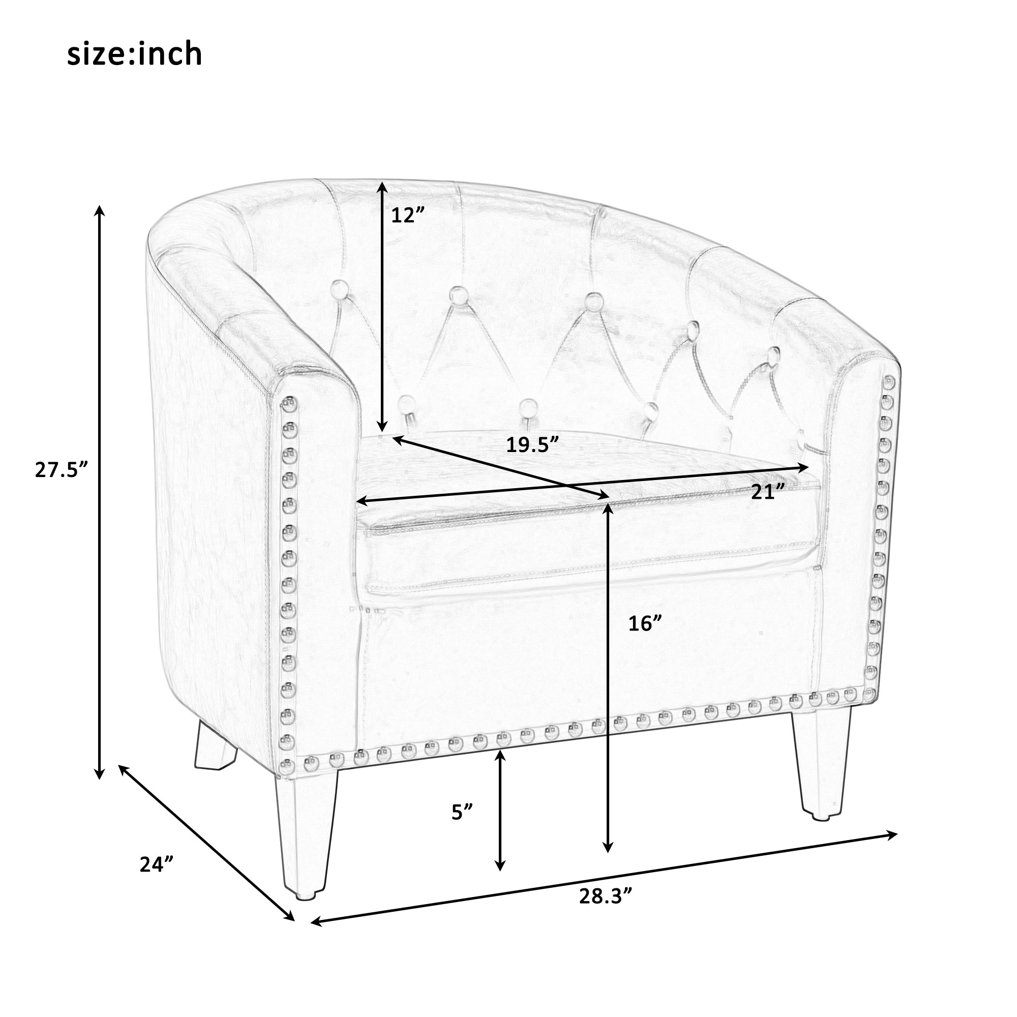 Tan linen Fabric Tufted Barrel Accent Chair with Nailhead Trim