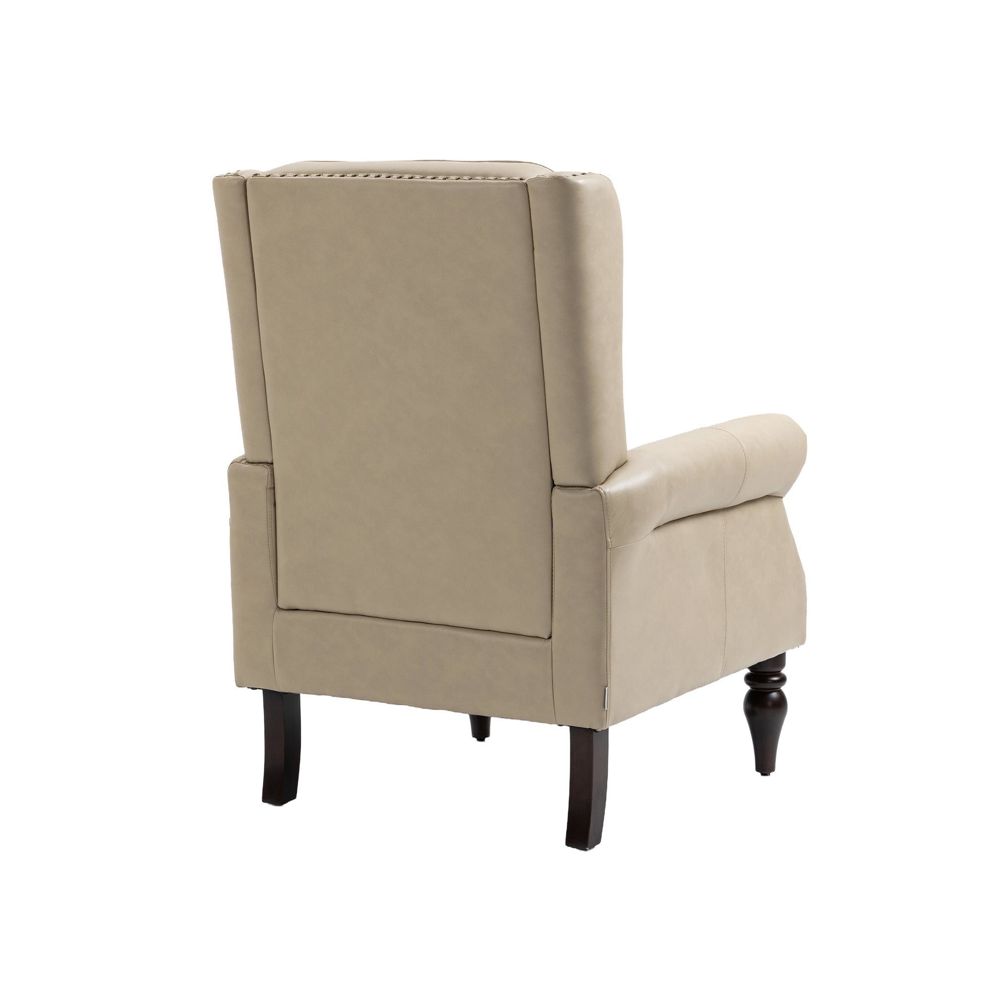 Wallace Beige Faux Leather Wing Accent Chair with Tufted Back and Nailhead