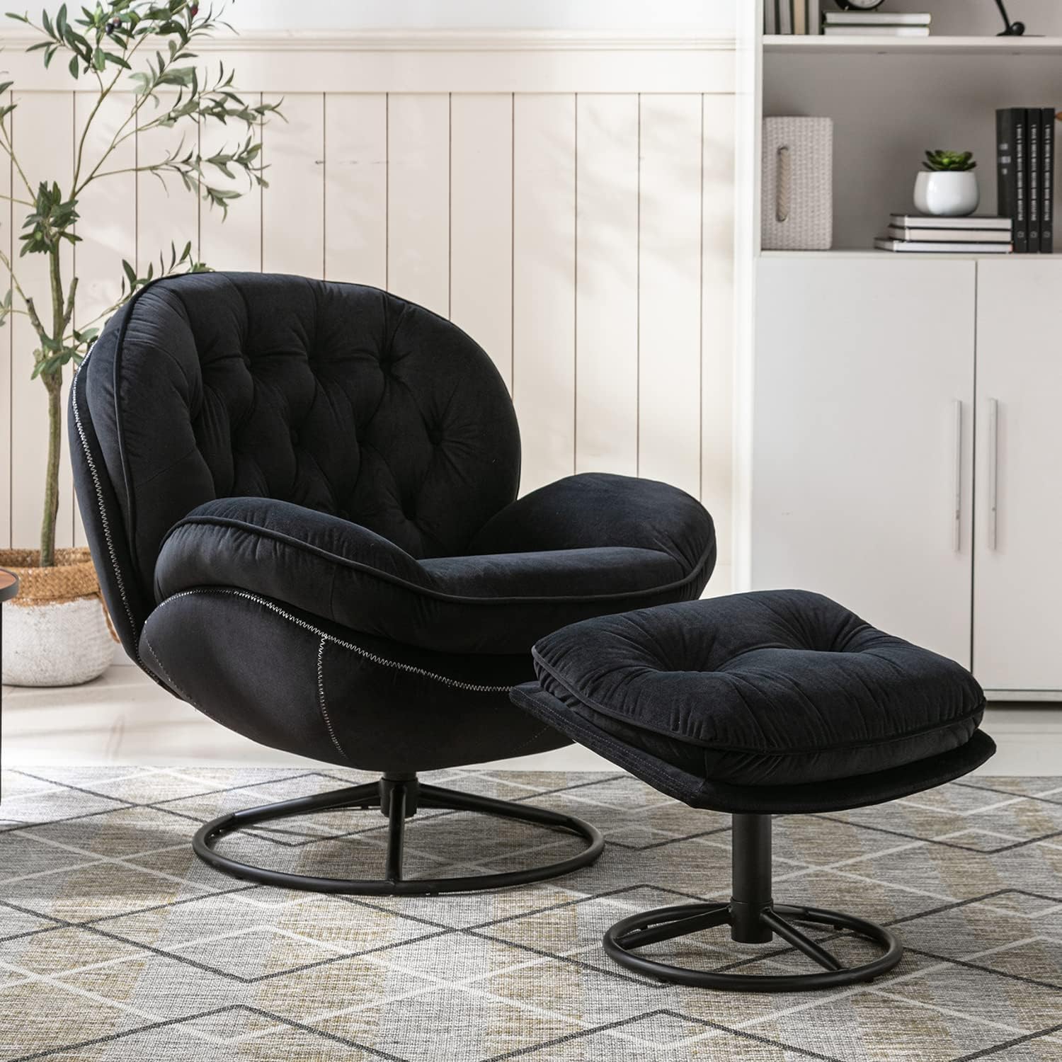 Madi Velvet Swivel Accent Chair With Ottoman, 12 colors