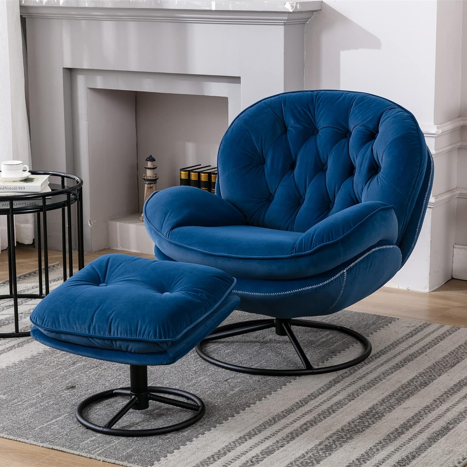 Madi Velvet Swivel Accent Chair With Ottoman, 12 colors