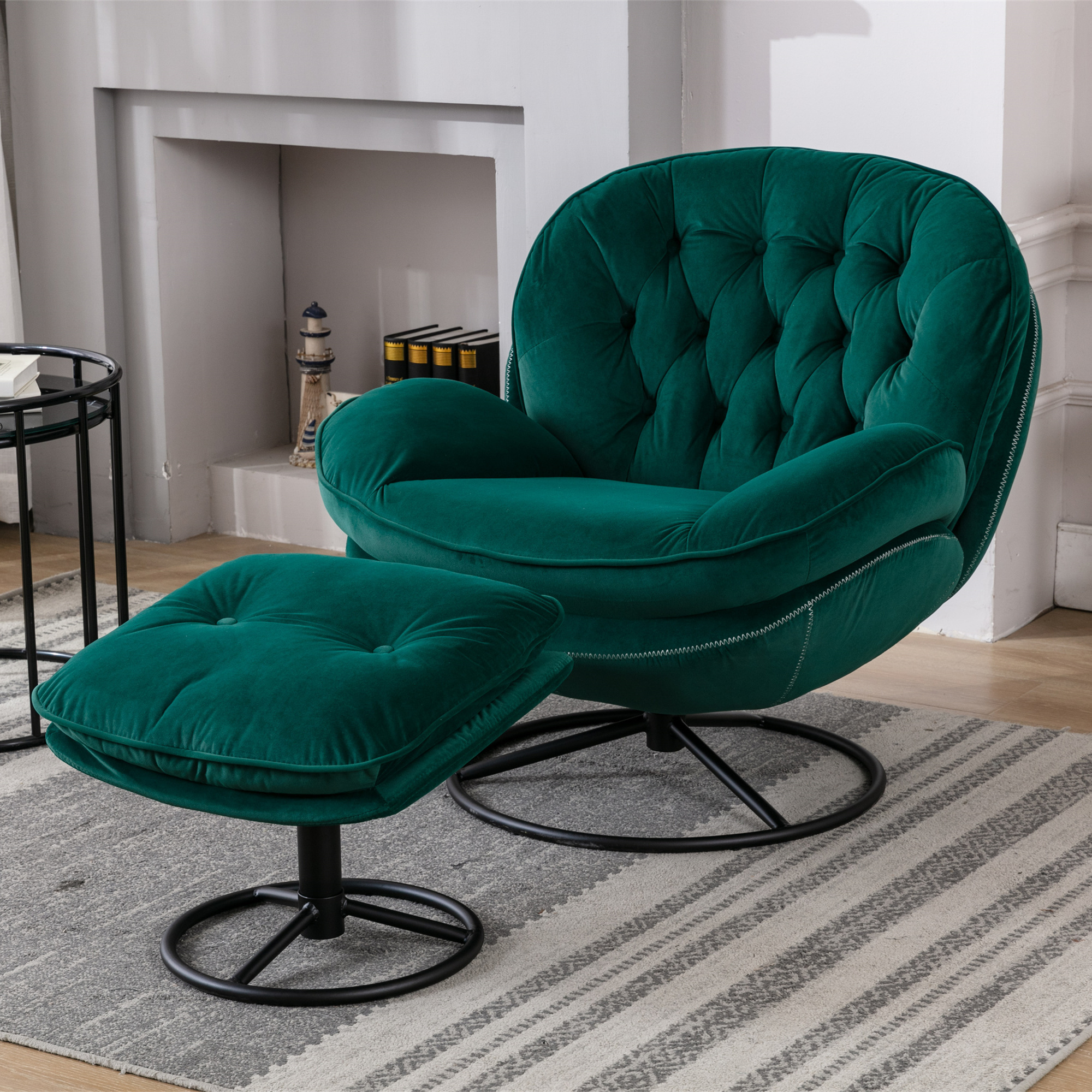 Madi Velvet Swivel Accent Chair With Ottoman, 12 colors