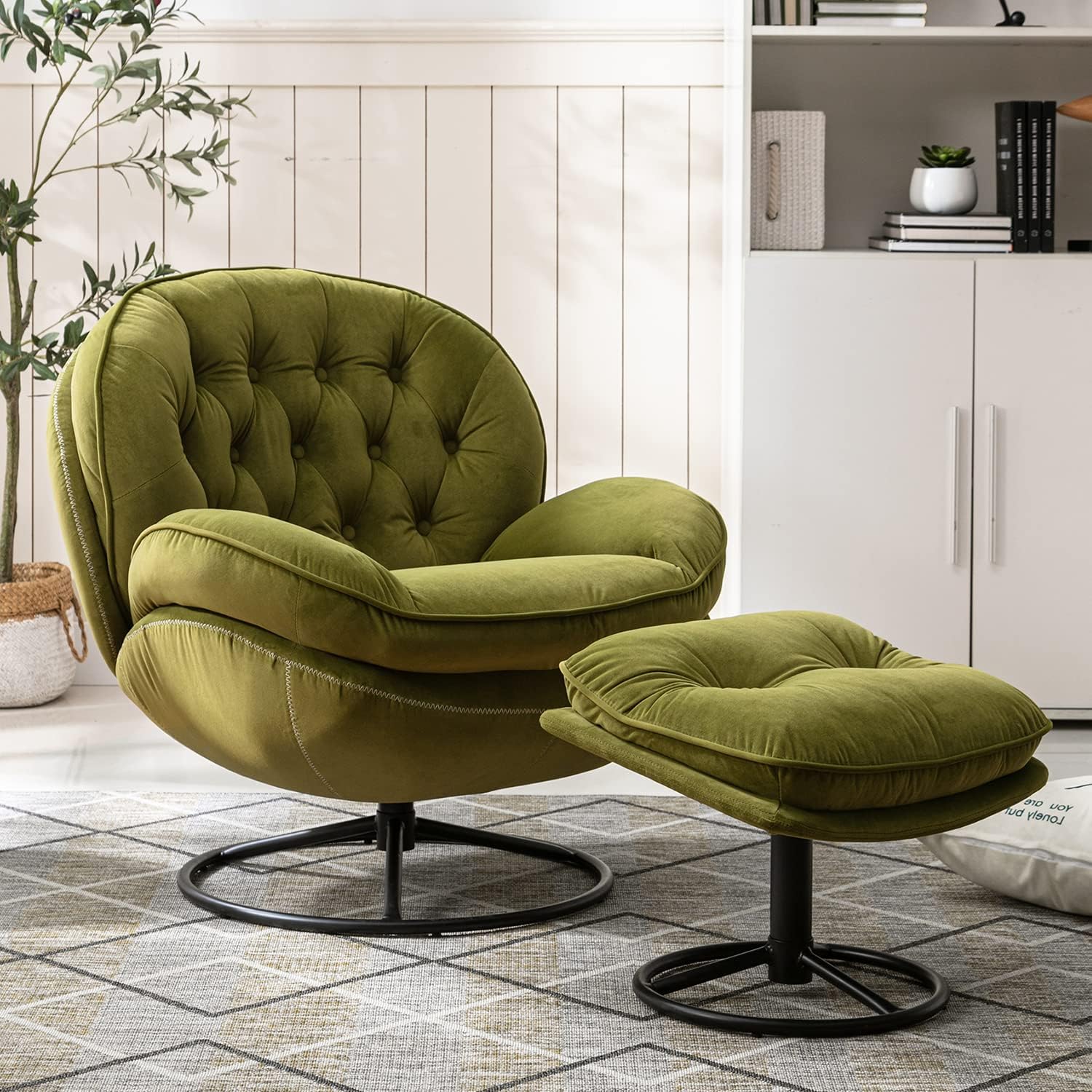 Madi Velvet Swivel Accent Chair With Ottoman, 12 colors