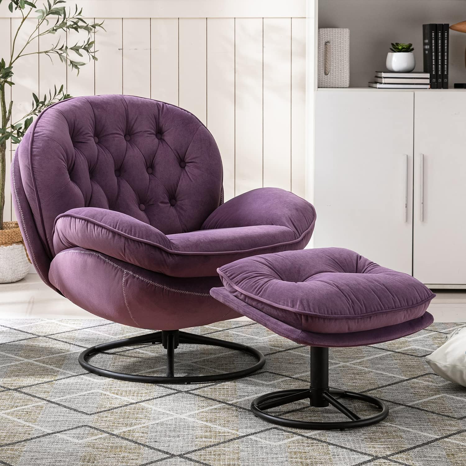 Madi Velvet Swivel Accent Chair With Ottoman, 12 colors