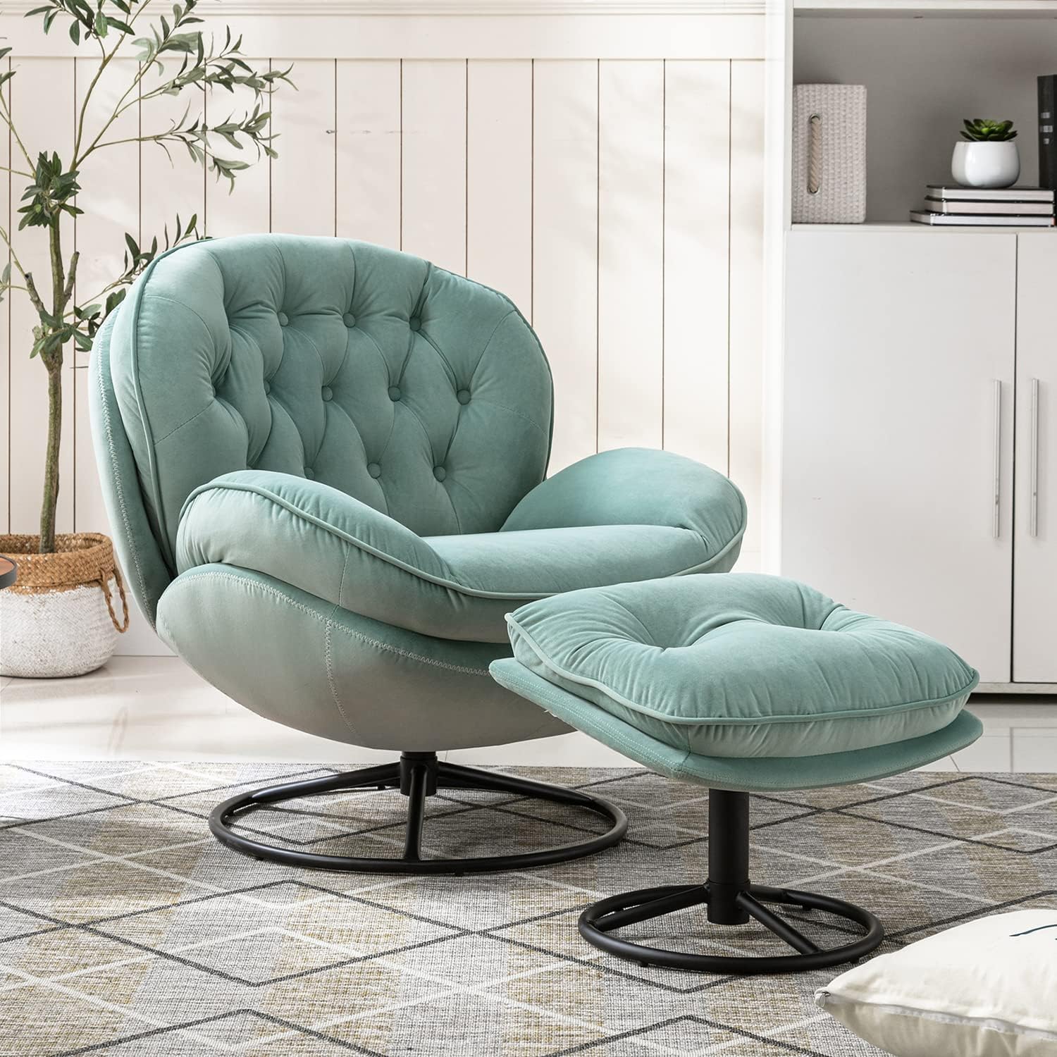 Madi Velvet Swivel Accent Chair With Ottoman, 12 colors