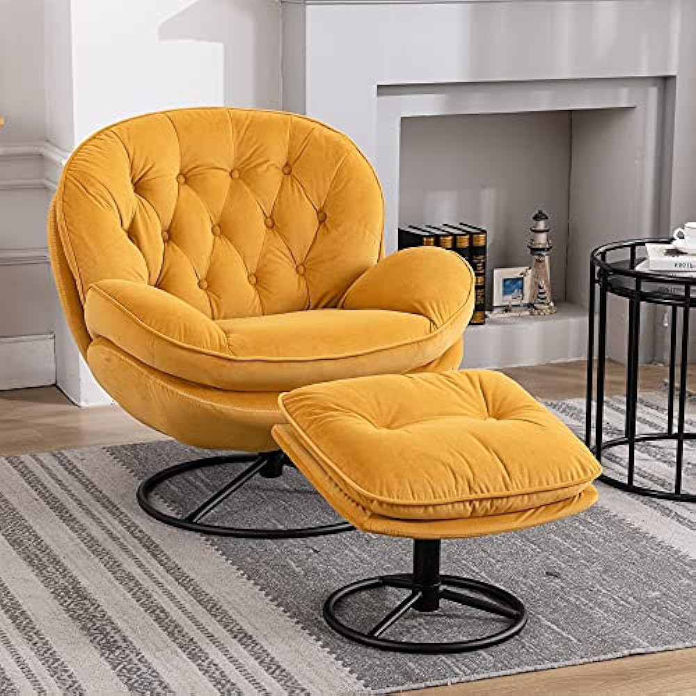 Madi Velvet Swivel Accent Chair With Ottoman, 12 colors