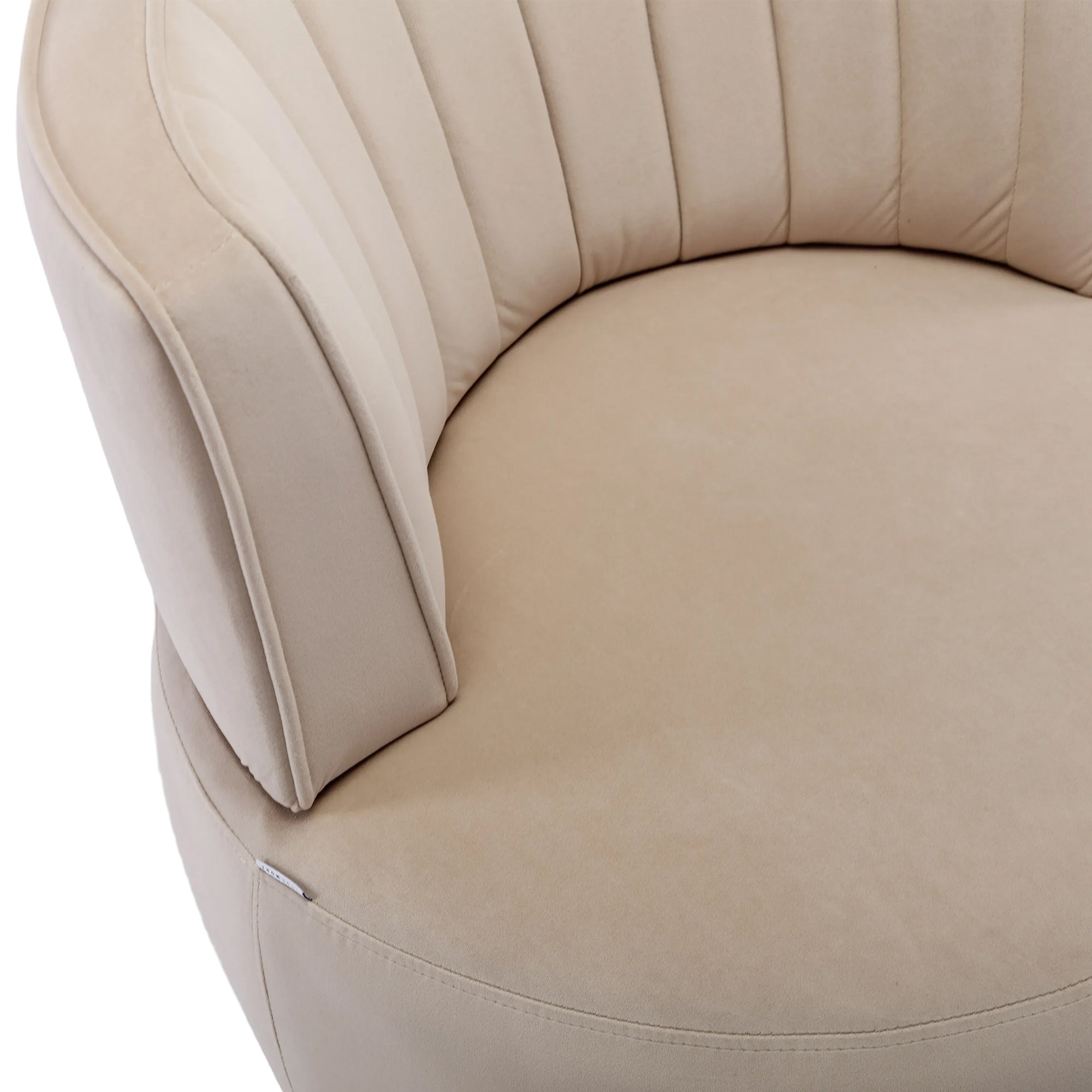 Becca Velvet Swivel Accent Barrel Chair with Channel Back and Gold Trim Base