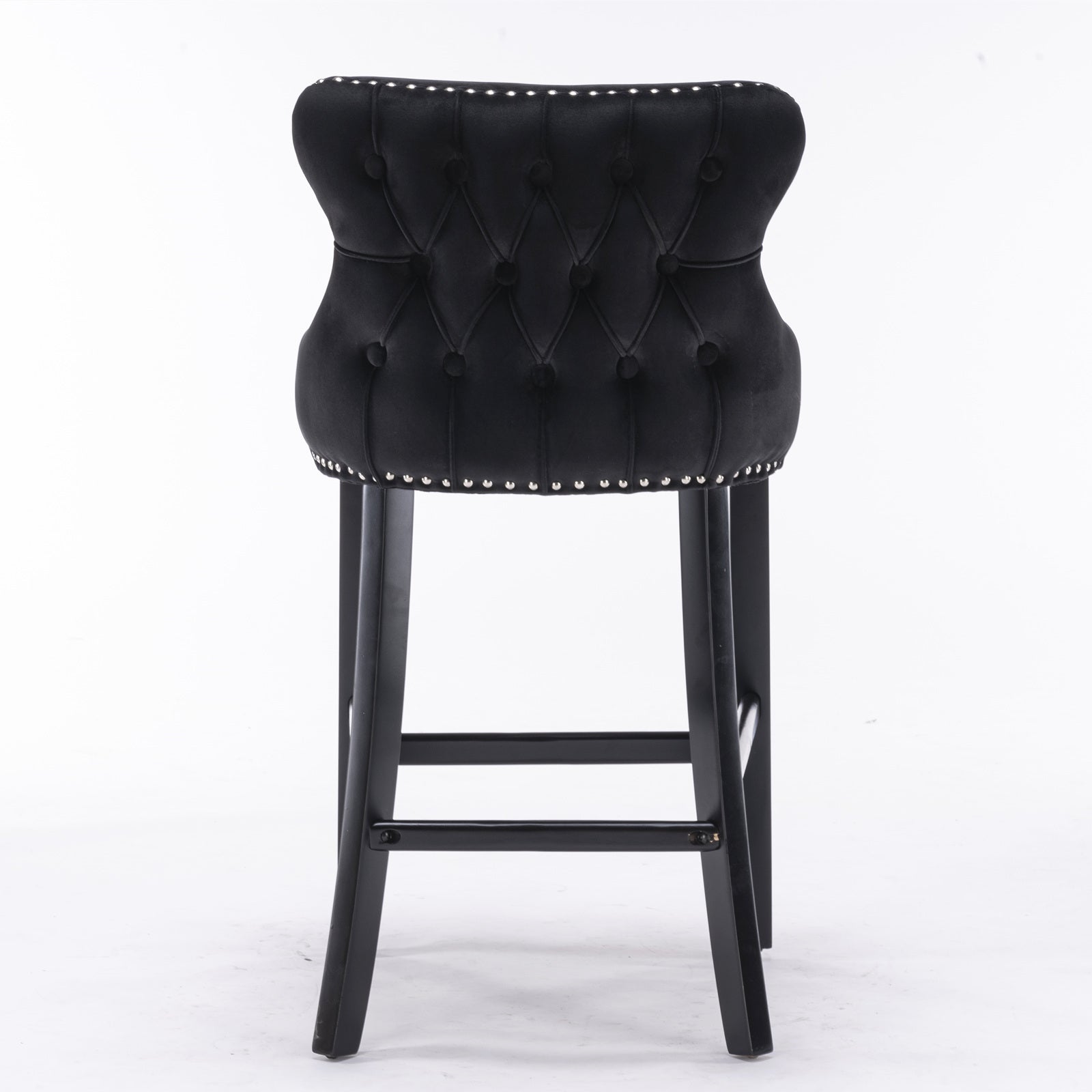 Set of 2 Black Velvet Counter Stools With Tufted Back and Nailhead Trim