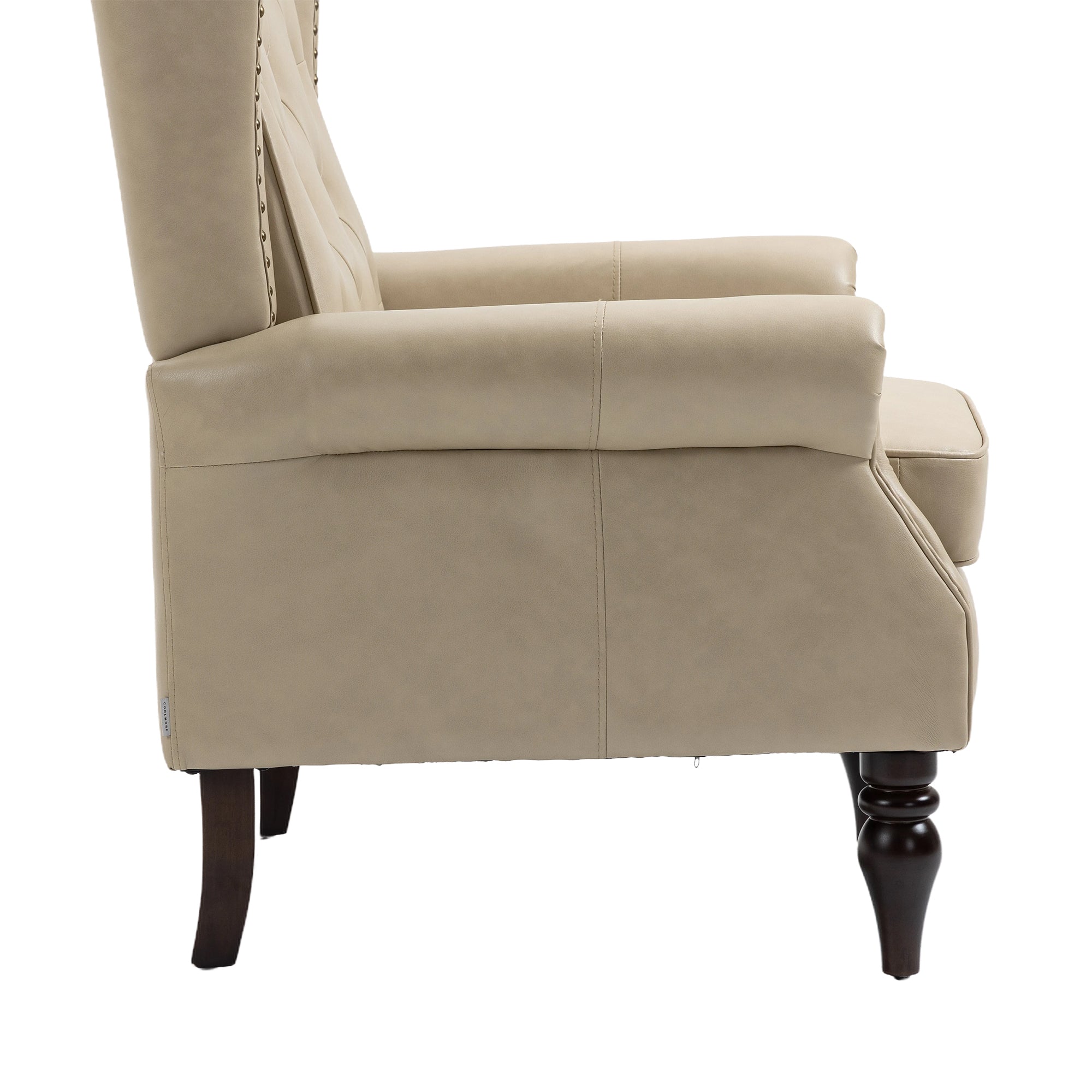 Wallace Beige Faux Leather Wing Accent Chair with Tufted Back and Nailhead