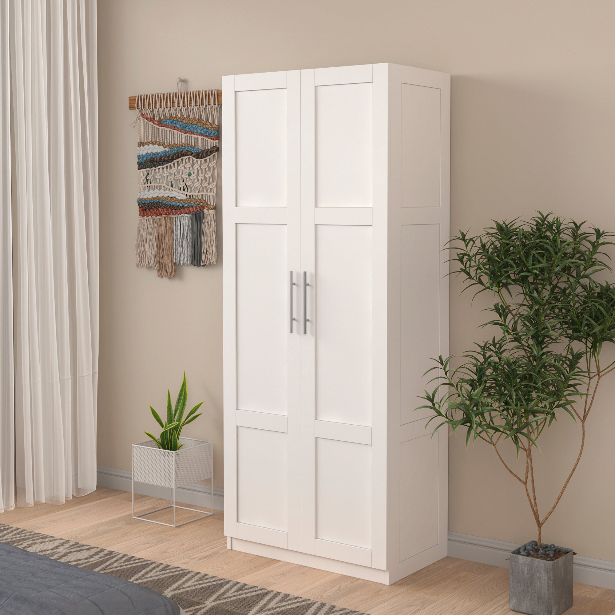 70.87" Tall White Shaker Storage Cabinet with Two Doors