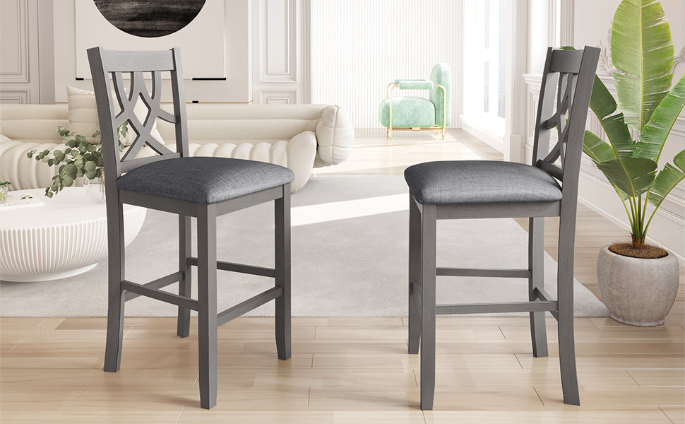 Set of 2 Pieces Gray Solid Wood Counter Height Stools