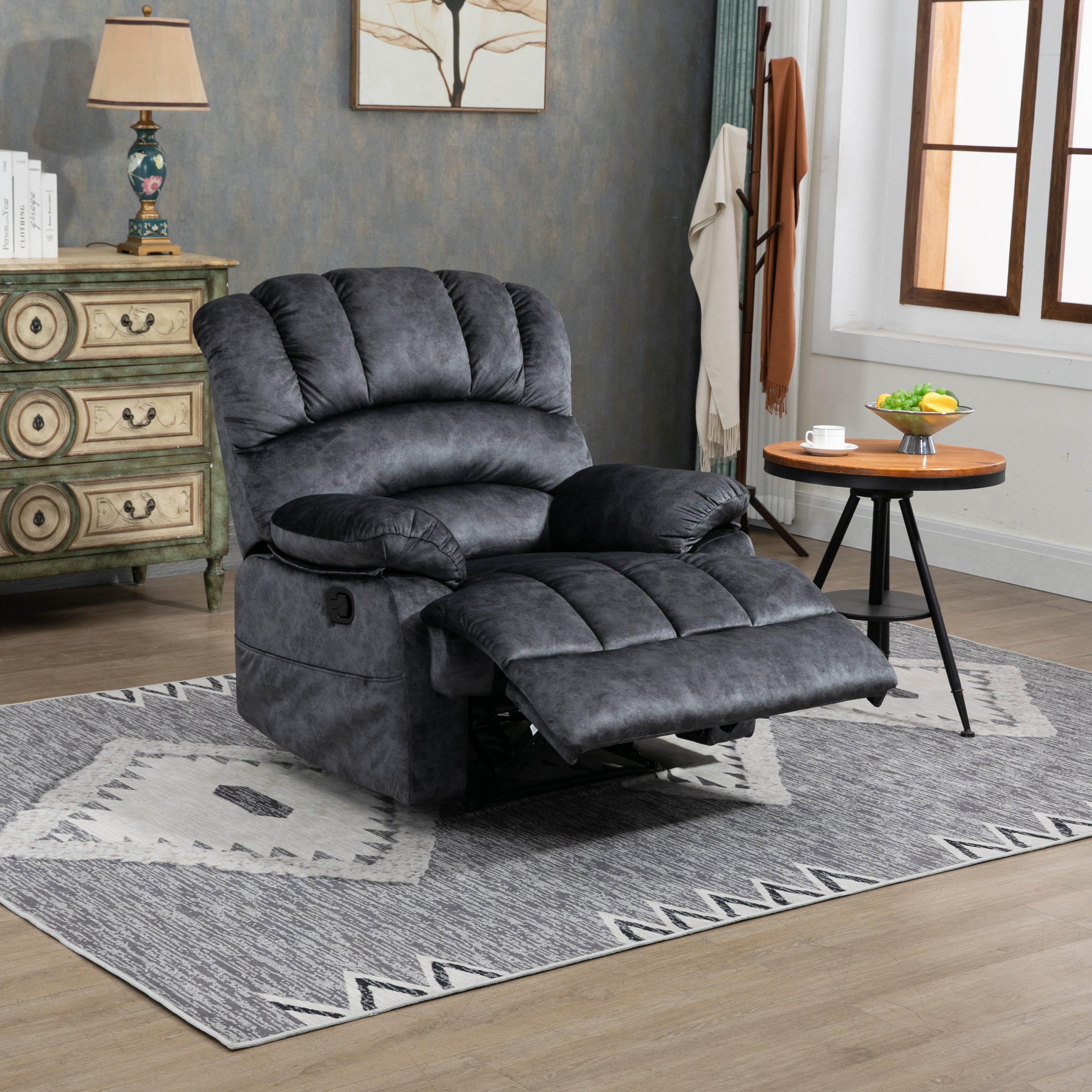 Colton Oversized gray fabric Manual Recliner Chair