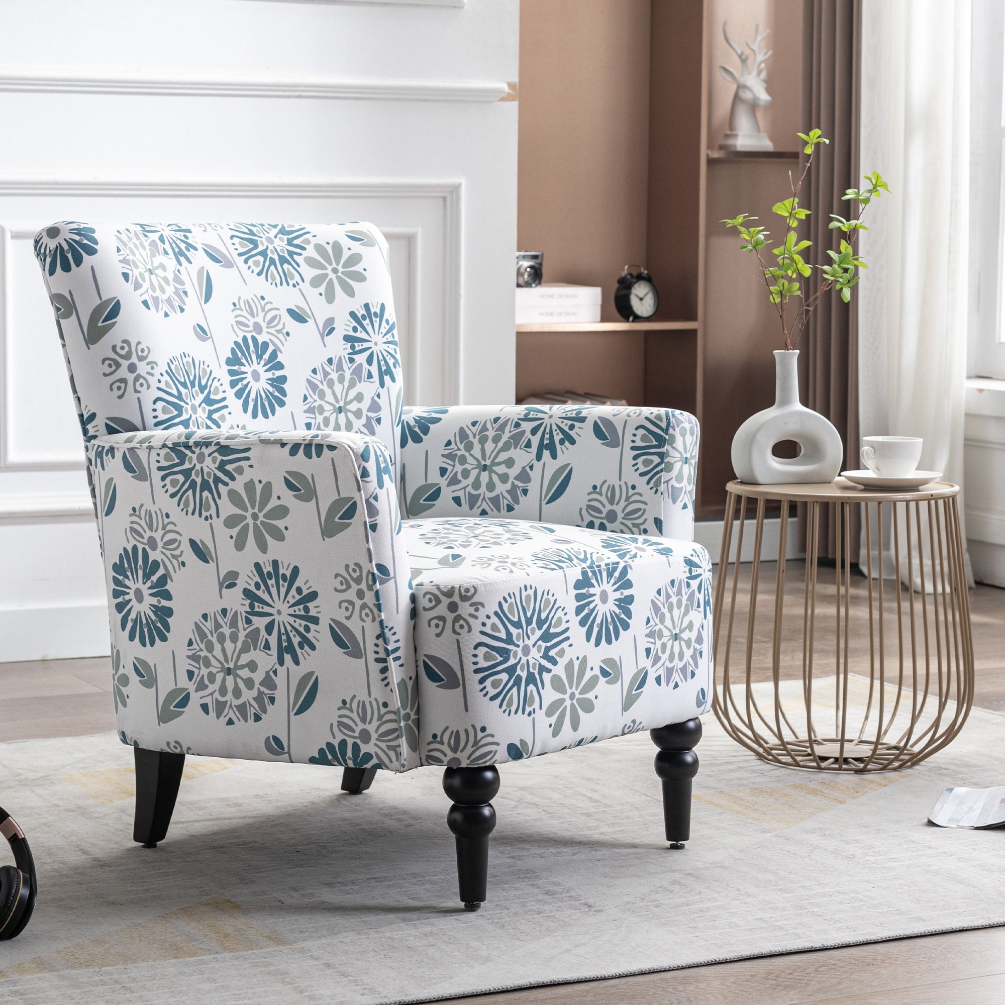 Charlotte Floral Pattern Linen Accent Armchair