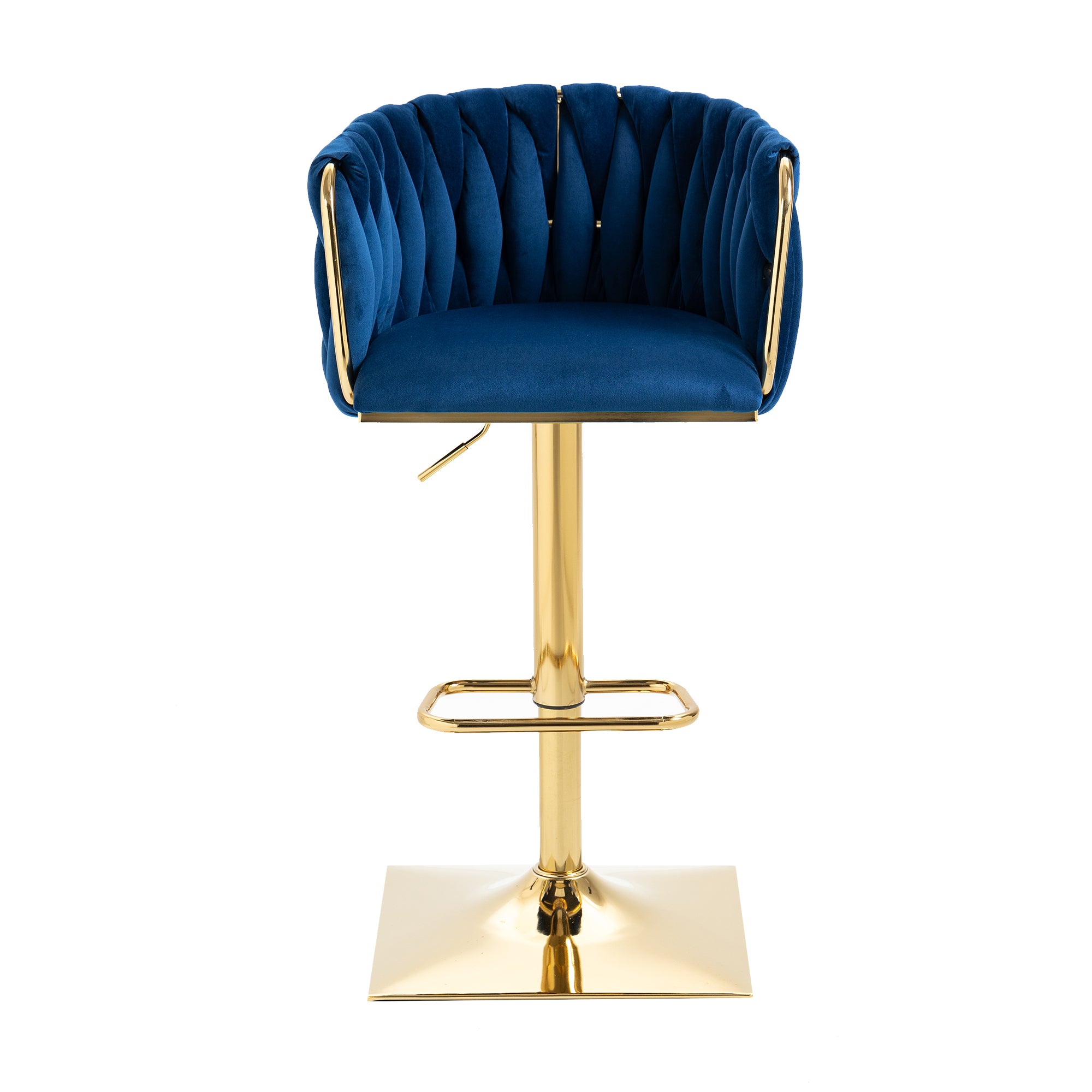 Set of 2 Luxury Velvet Modern Swivel Adjustable Height Barstools with Gold finish legs