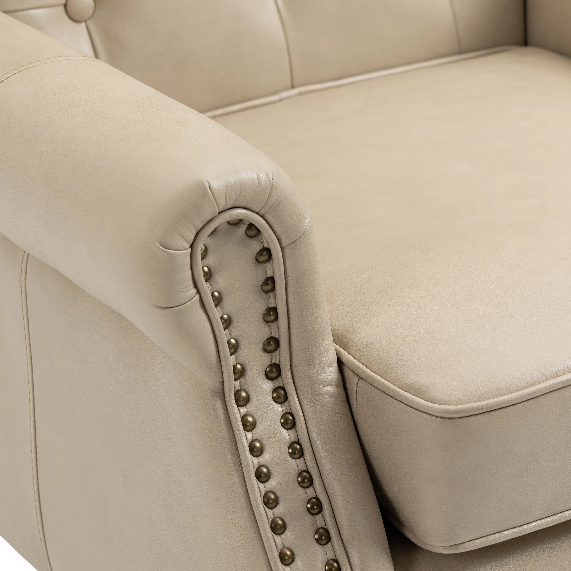 Wallace Beige Faux Leather Wing Accent Chair with Tufted Back and Nailhead