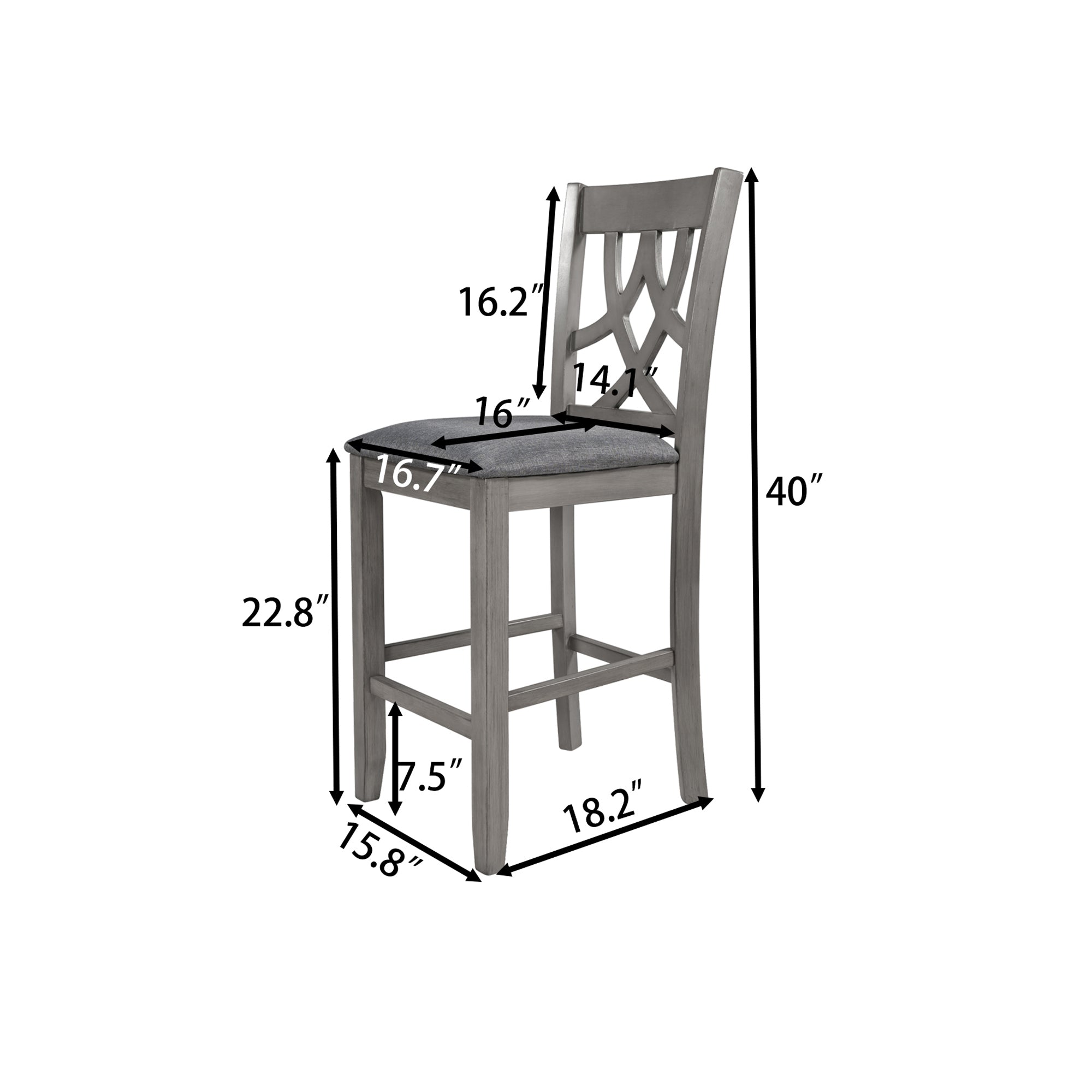 Set of 2 Pieces Gray Solid Wood Counter Height Stools