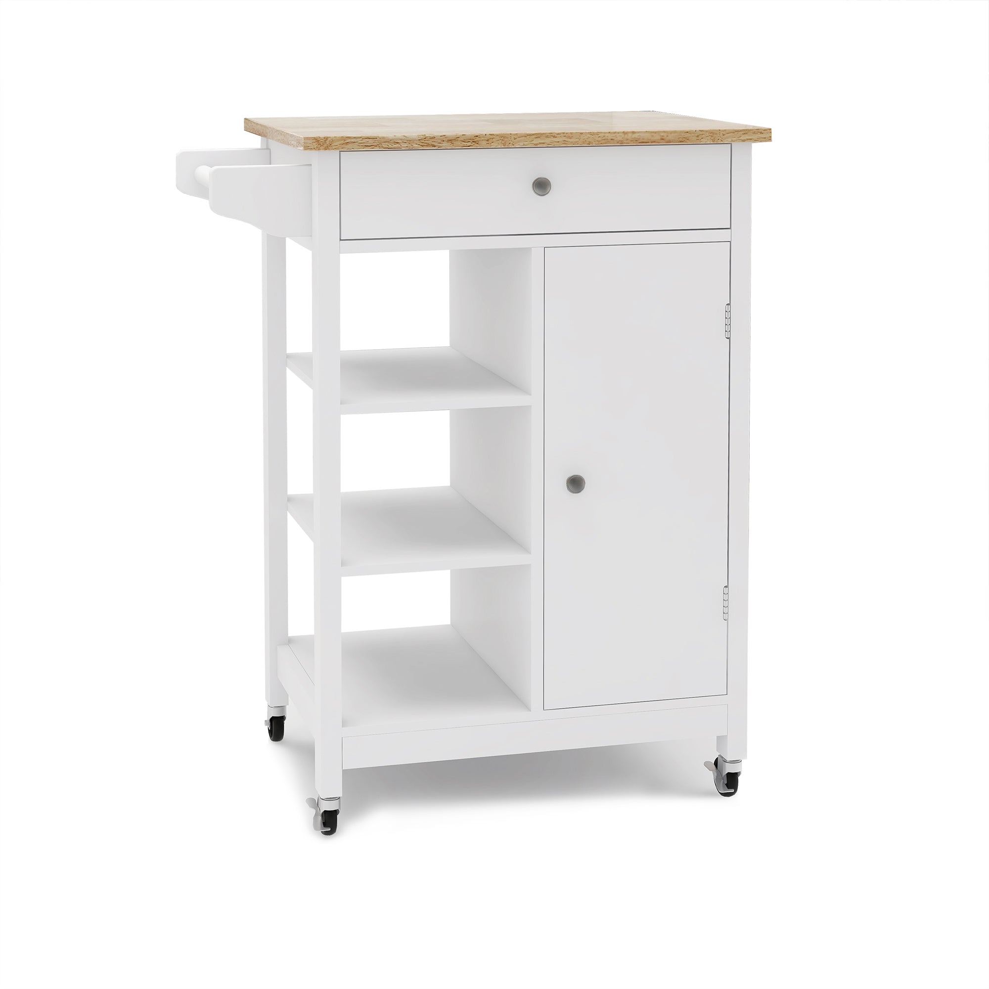 Small Space Kitchen Rolling Cart with Towel Rack and Solid Wood Top