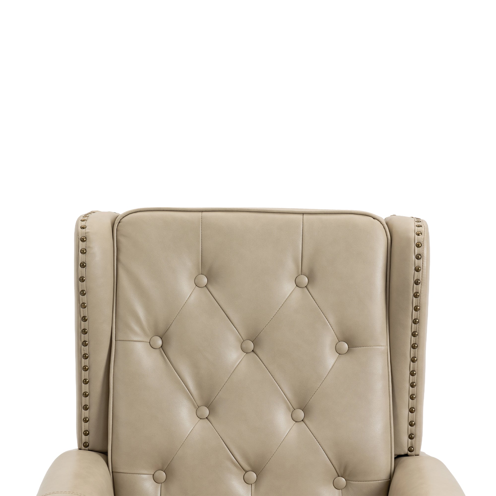 Wallace Beige Faux Leather Wing Accent Chair with Tufted Back and Nailhead