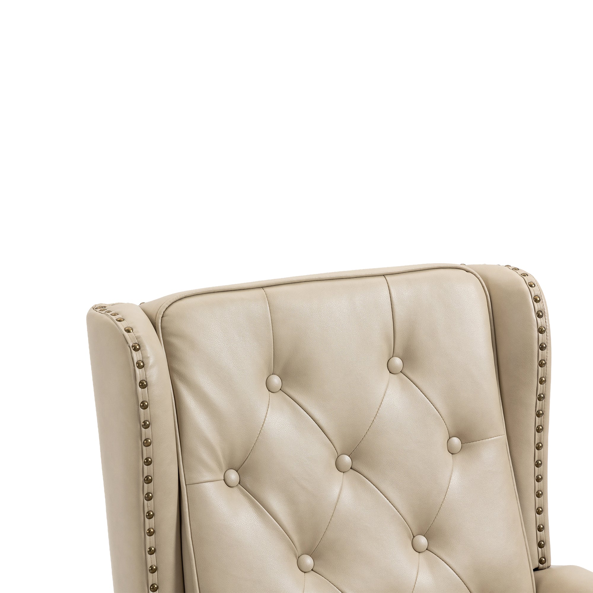 Wallace Beige Faux Leather Wing Accent Chair with Tufted Back and Nailhead