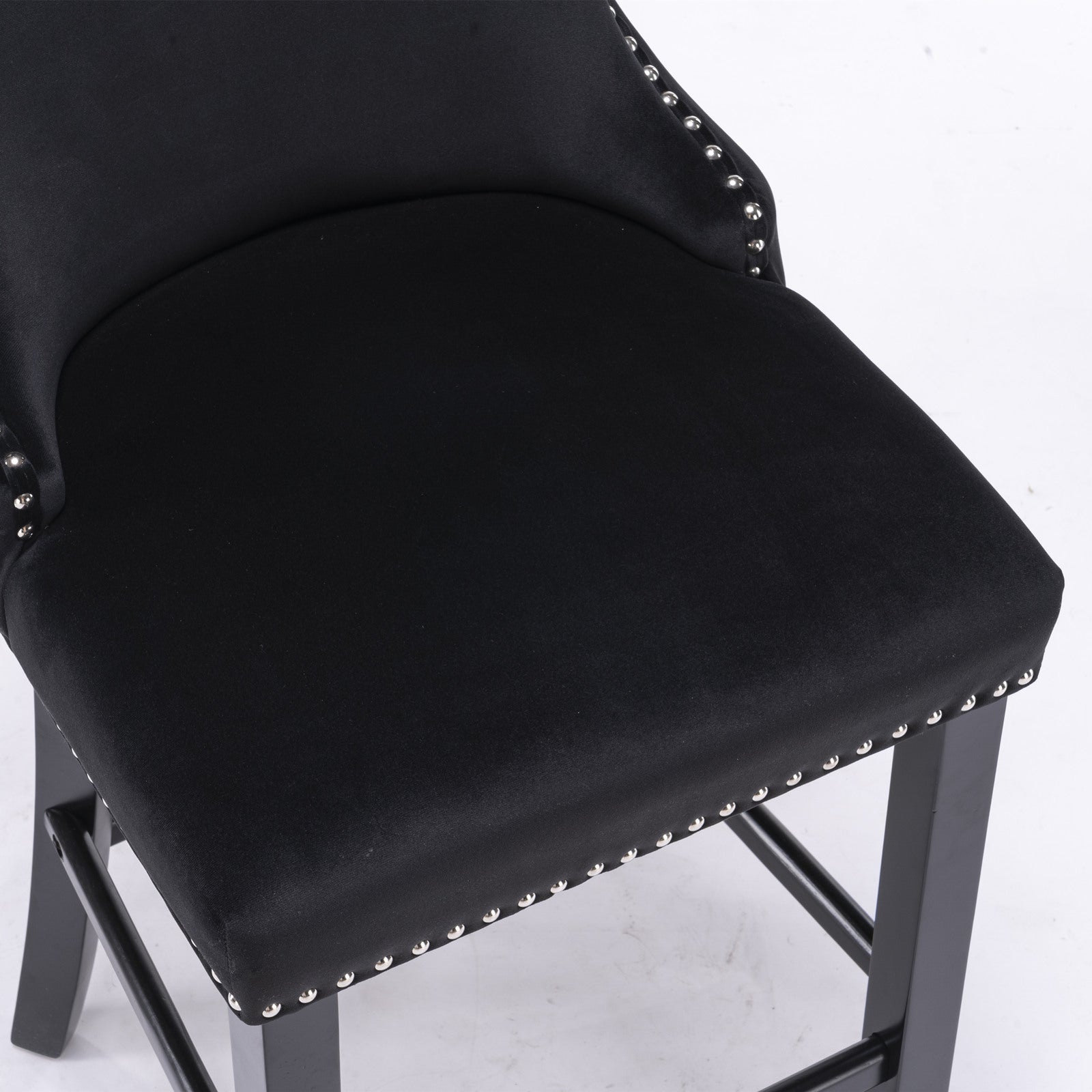 Set of 2 Black Velvet Counter Stools With Tufted Back and Nailhead Trim