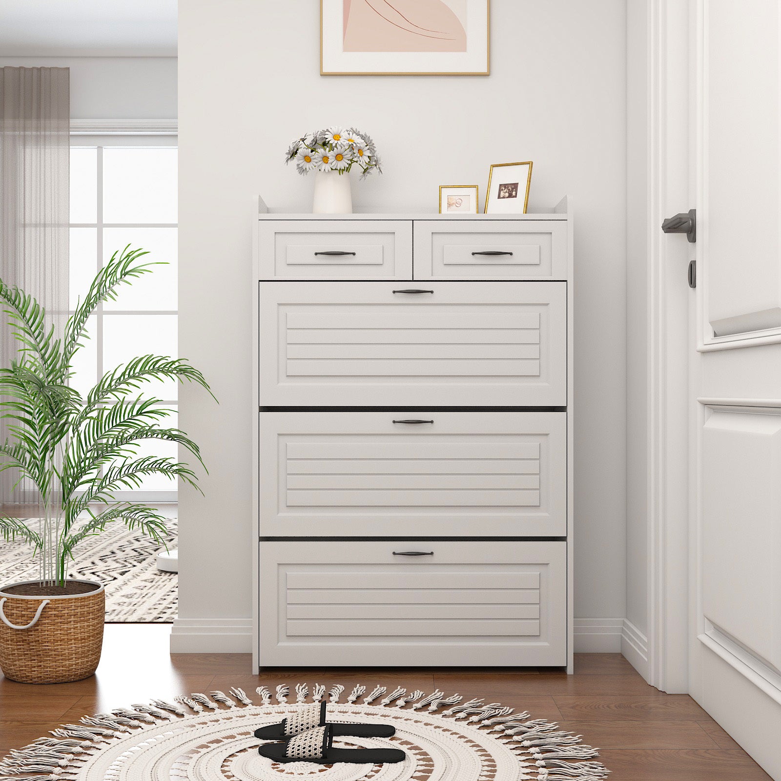 White Entryway Storage Shoe Cabinet Rack