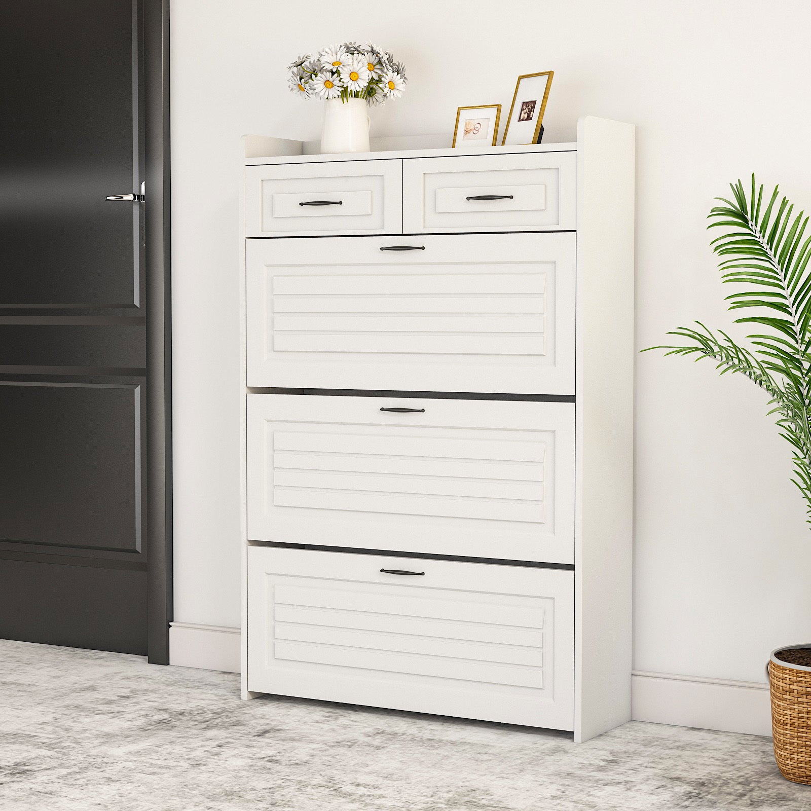 White Entryway Storage Shoe Cabinet Rack