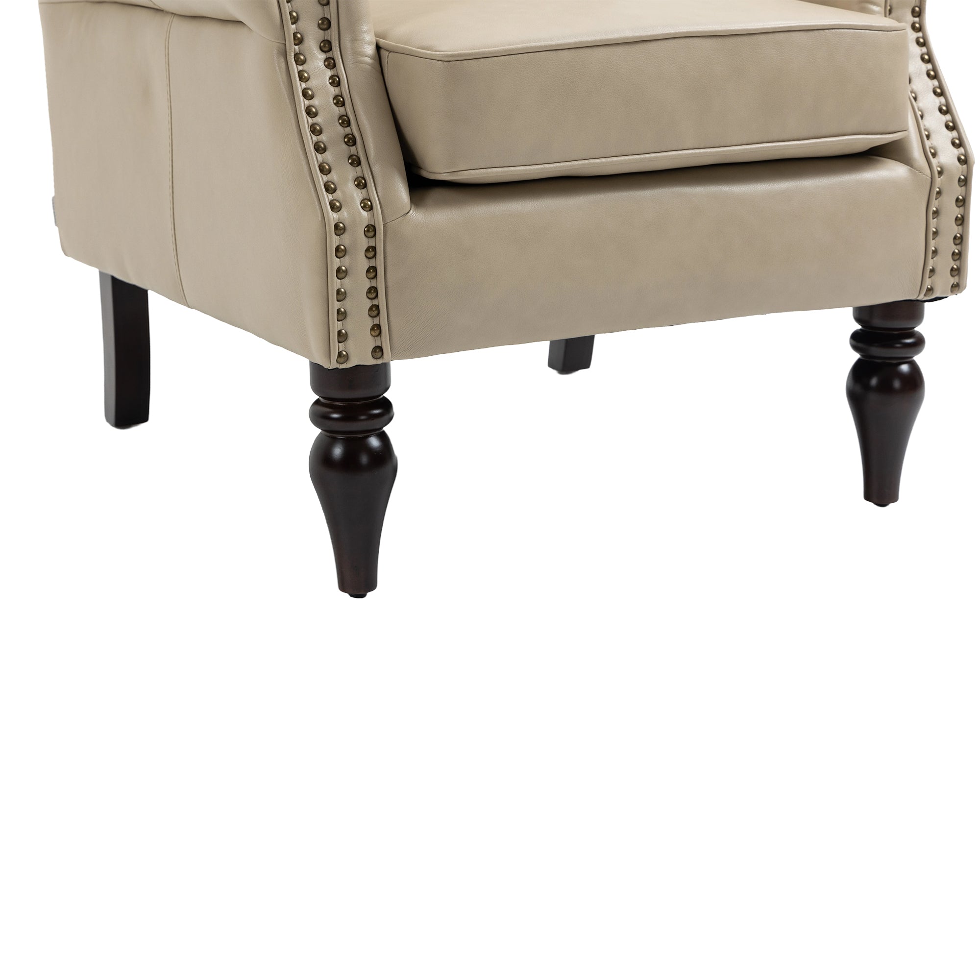 Wallace Beige Faux Leather Wing Accent Chair with Tufted Back and Nailhead