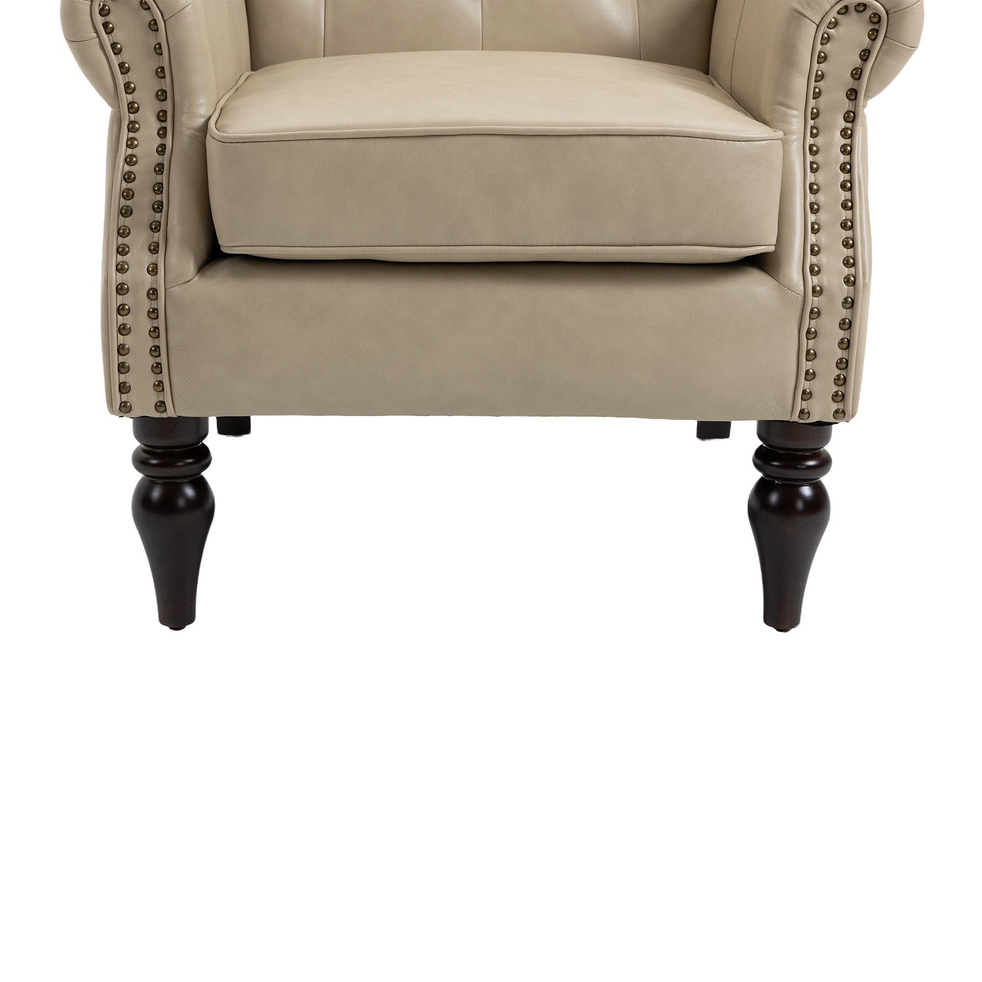 Wallace Beige Faux Leather Wing Accent Chair with Tufted Back and Nailhead