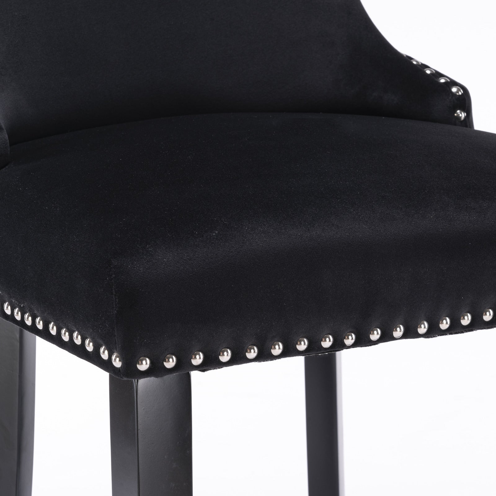 Set of 2 Black Velvet Counter Stools With Tufted Back and Nailhead Trim