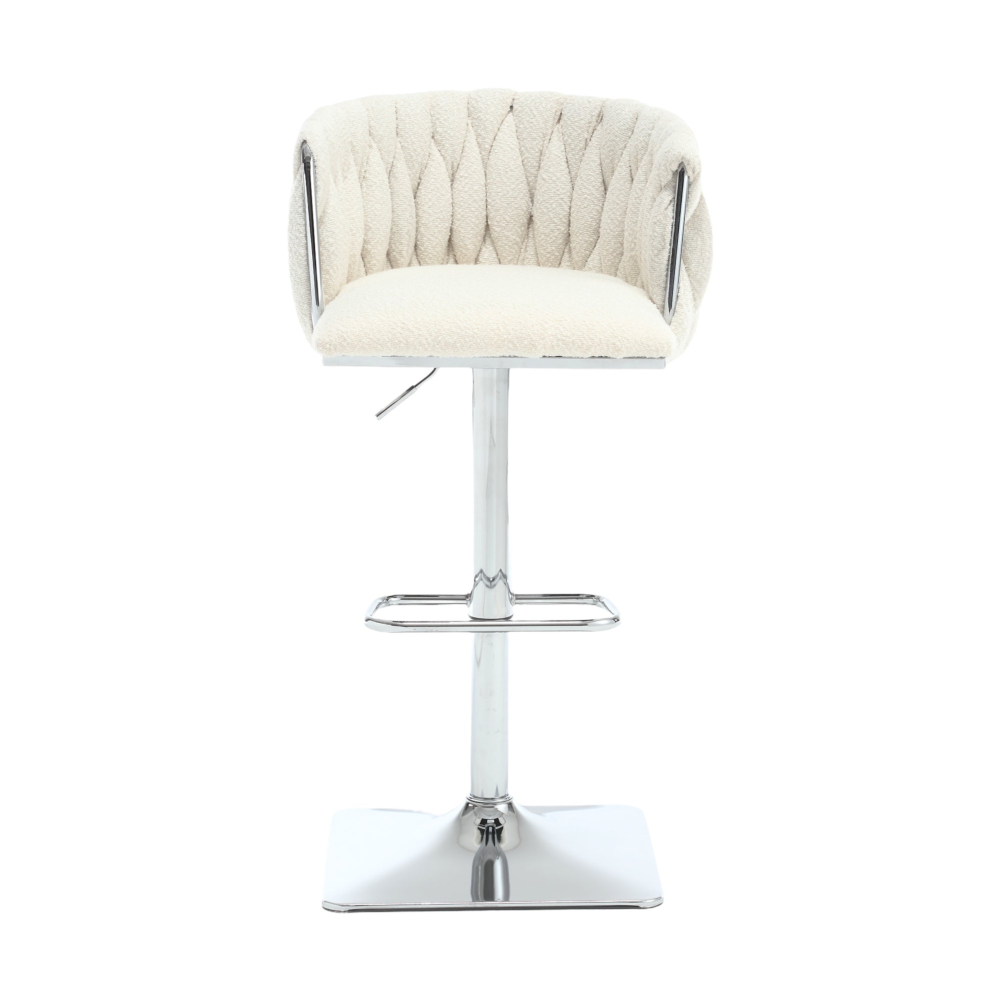 Set of 2 Modern Boucle Fabric Swivel Adjustable Height Barstools with Chromed Base