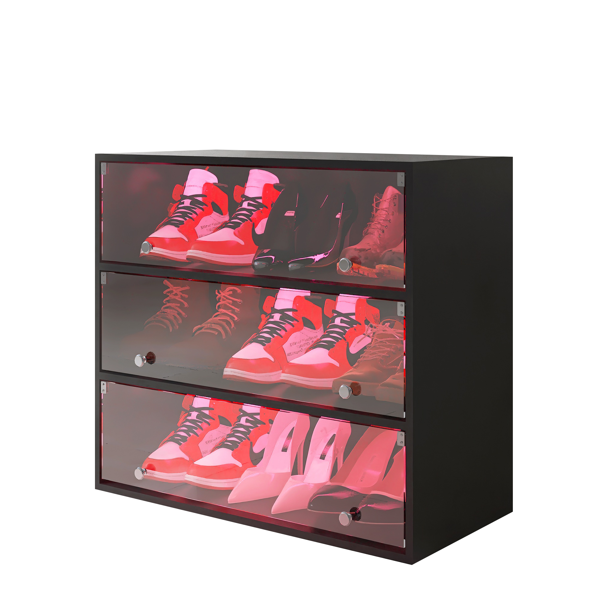 Black Shoe Cabinet with Glass Doors and LED light